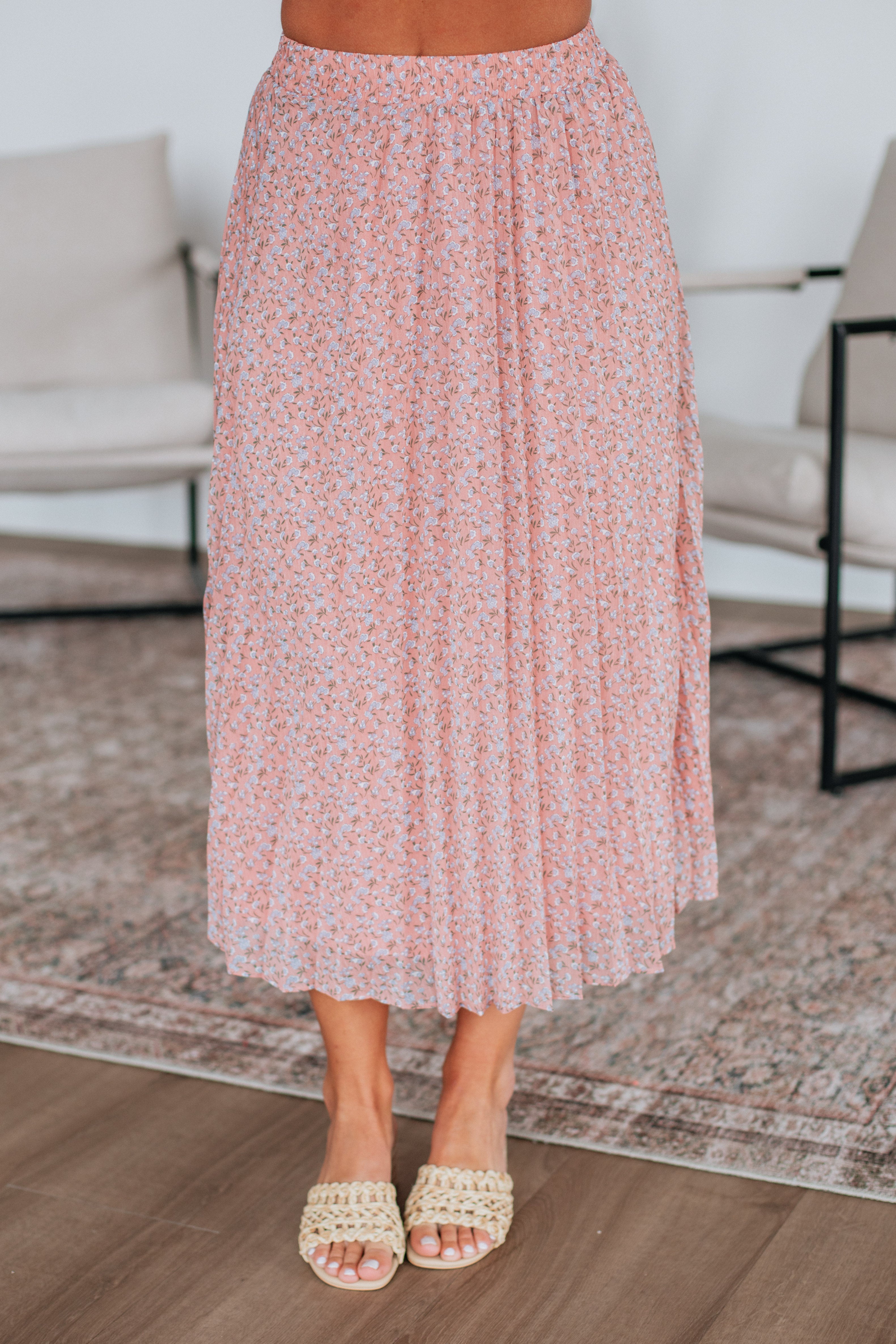 Ashie Pleated Floral Skirt for Women - Mauve Mix Print A-Line Midi Skirt | Perfect for Spring Summer Outfits, Date Nights & Office Wear