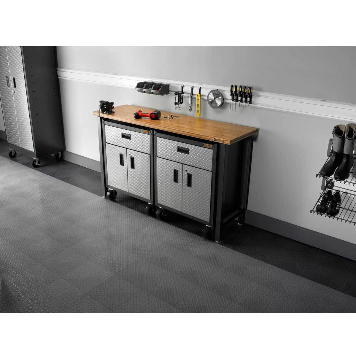 Gladiator Hardwood 8 ft. Adjustable Height Workbench GAWB08HWEG - Heavy Duty Garage Work Table for DIY Projects, Woodworking & Home Workshop Organization