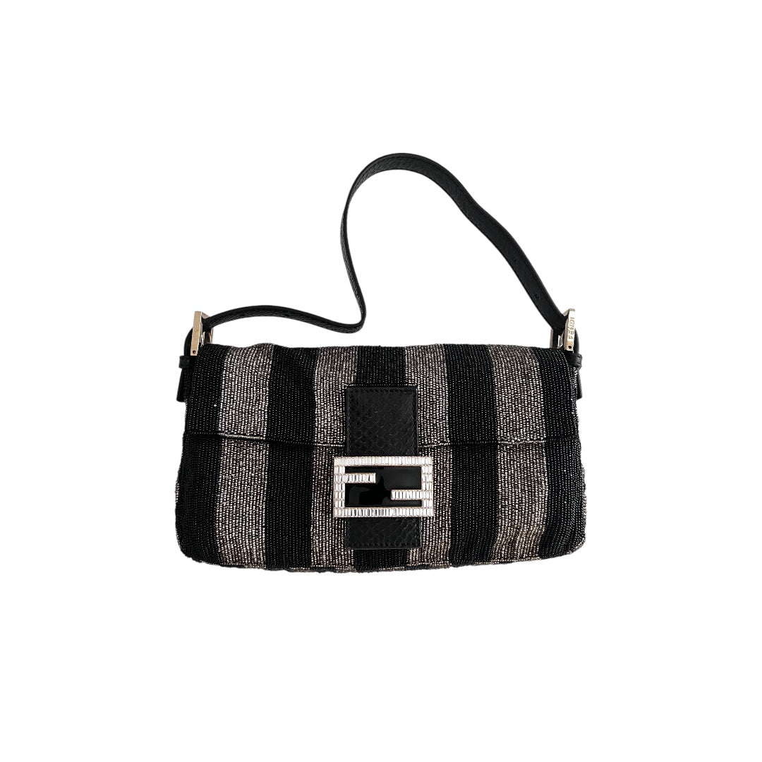 Vintage Fendi Beaded Stripe Baguette Bag - Authentic Pre-Owned Designer Handbag for Women | Perfect for Evening Parties, Weddings & Special Occasions