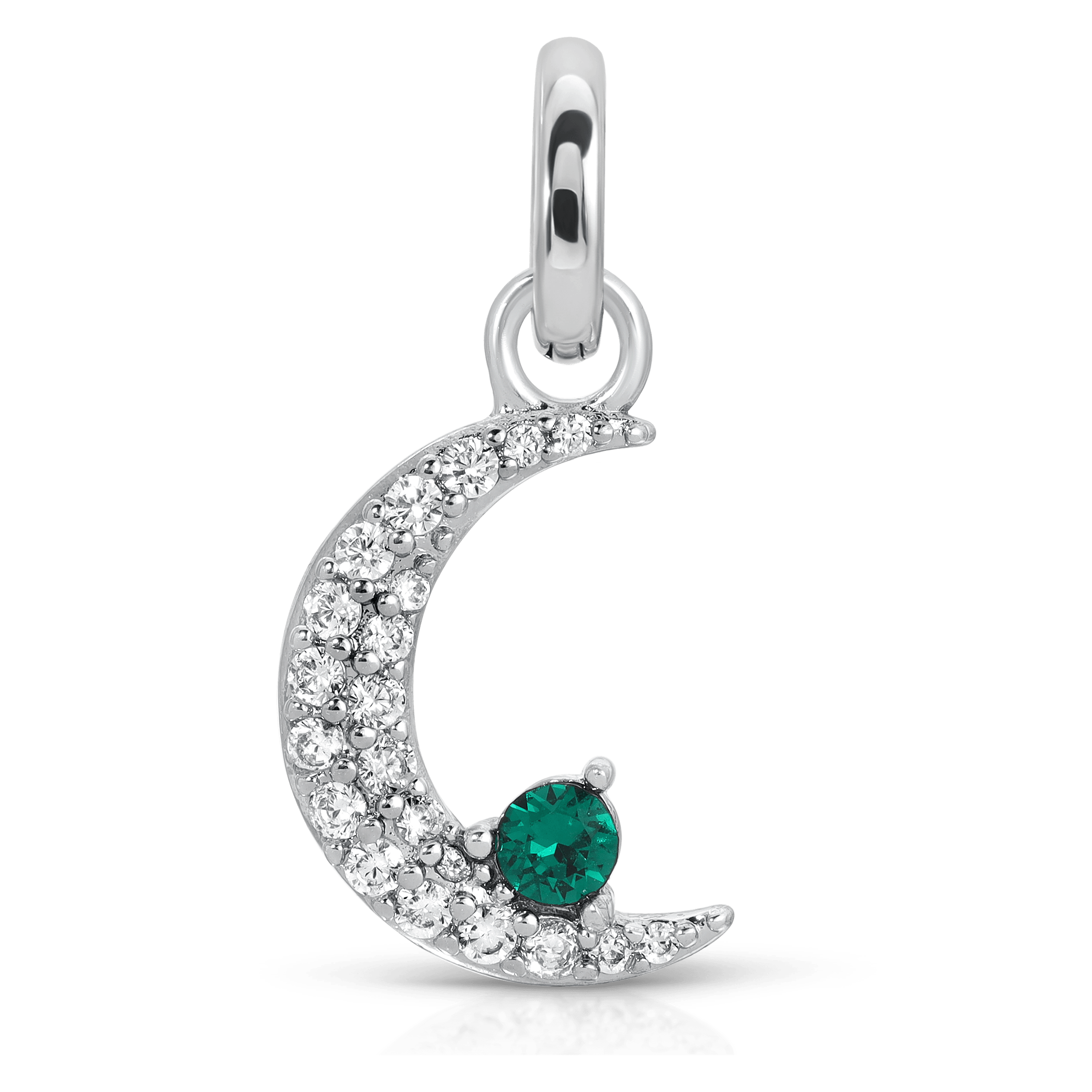 May Birthstone Emerald Charm Pendant - Moon Design for Necklace Jewelry | Perfect Gift for May Birthdays, Anniversaries & Special Occasions | Elegant Everyday Wear & Formal Events