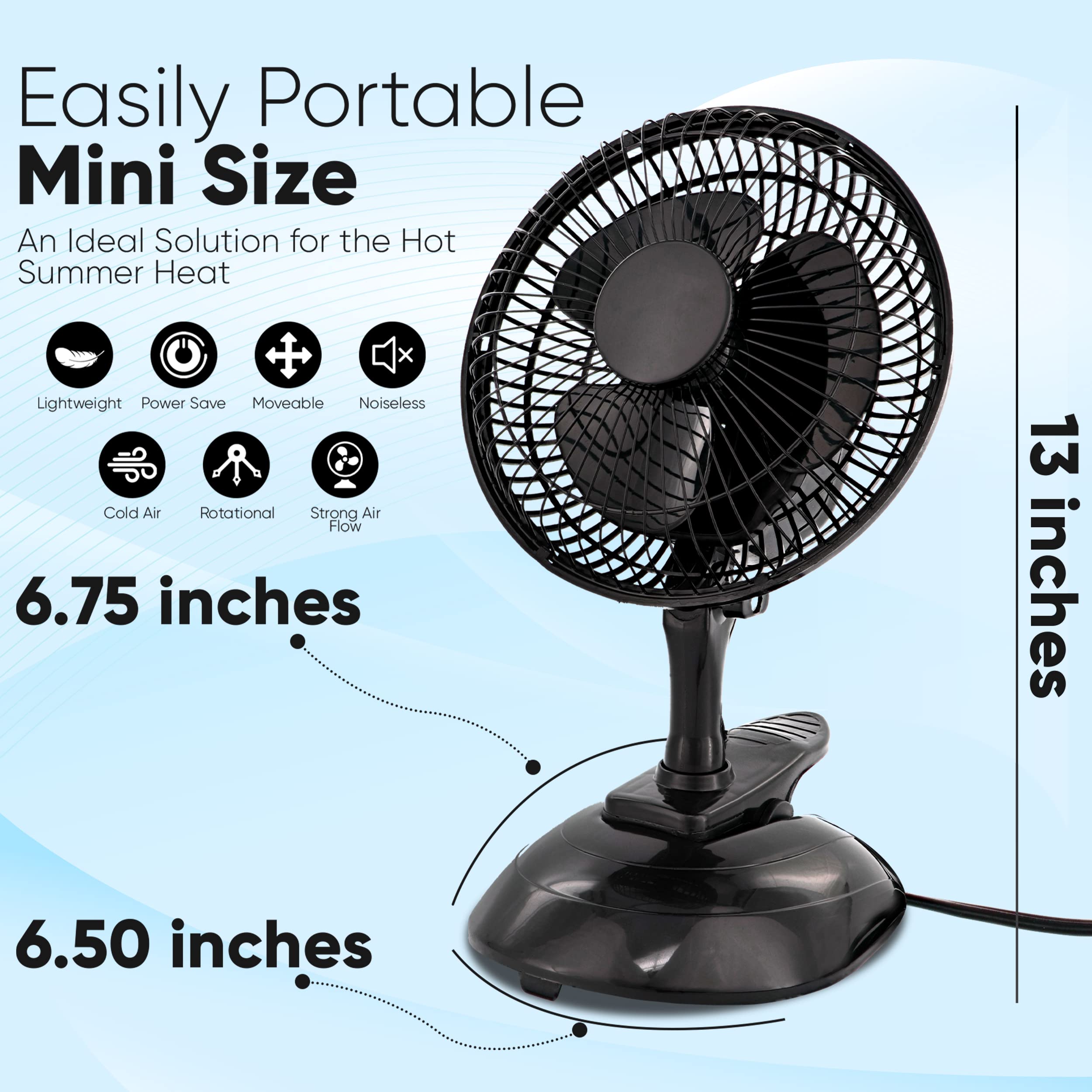 RamPro 6 Inch Portable Clip on Desk Fan - Small, Quiet Plug In Personal Cooling Fan with 2 Speed Settings & Adjustable Tilt - Perfect for Home, Office, Bedroom, Dorm (Black, 2 Pack) - Stay Cool While Working, Studying or Sleeping