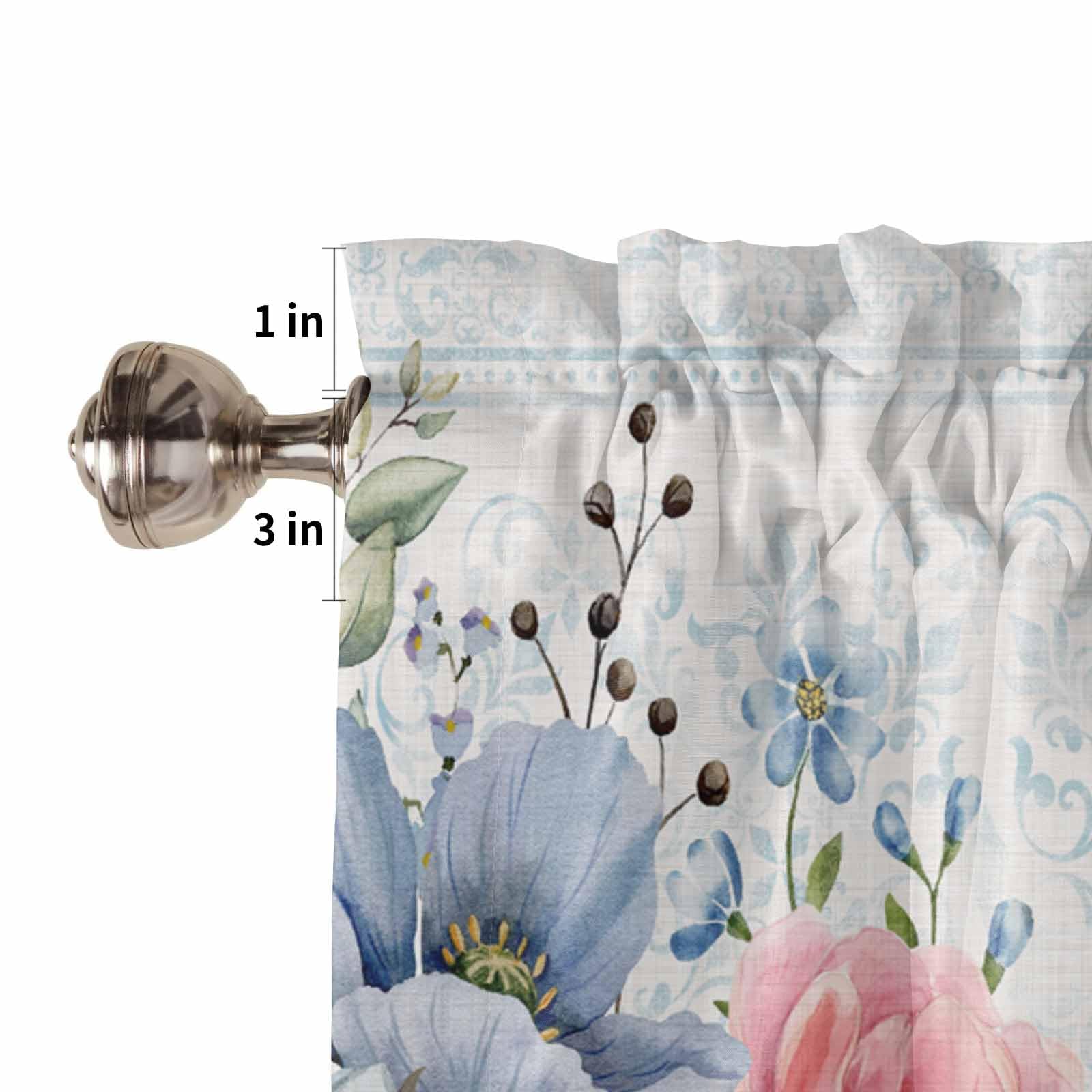 Easter Bunny Spring Floral Window Curtains - 2 Panels Semi Sheer Tier Curtains 27.5