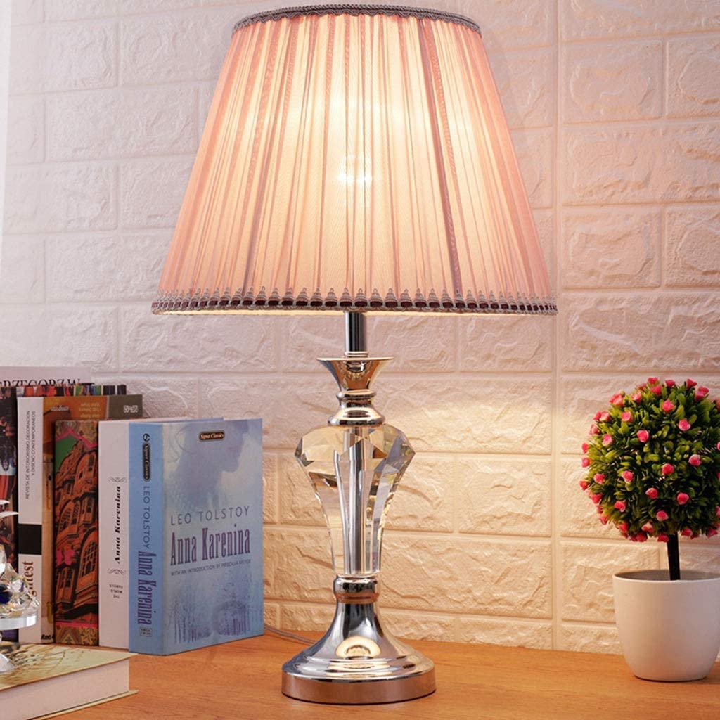 Modern Minimalist Crystal Metal Table Lamp - Warm White & Princess Pink Bedside Nightstand Lamp for Bedroom, Living Room, Office - Elegant European Style Lighting for Home Decor & Reading