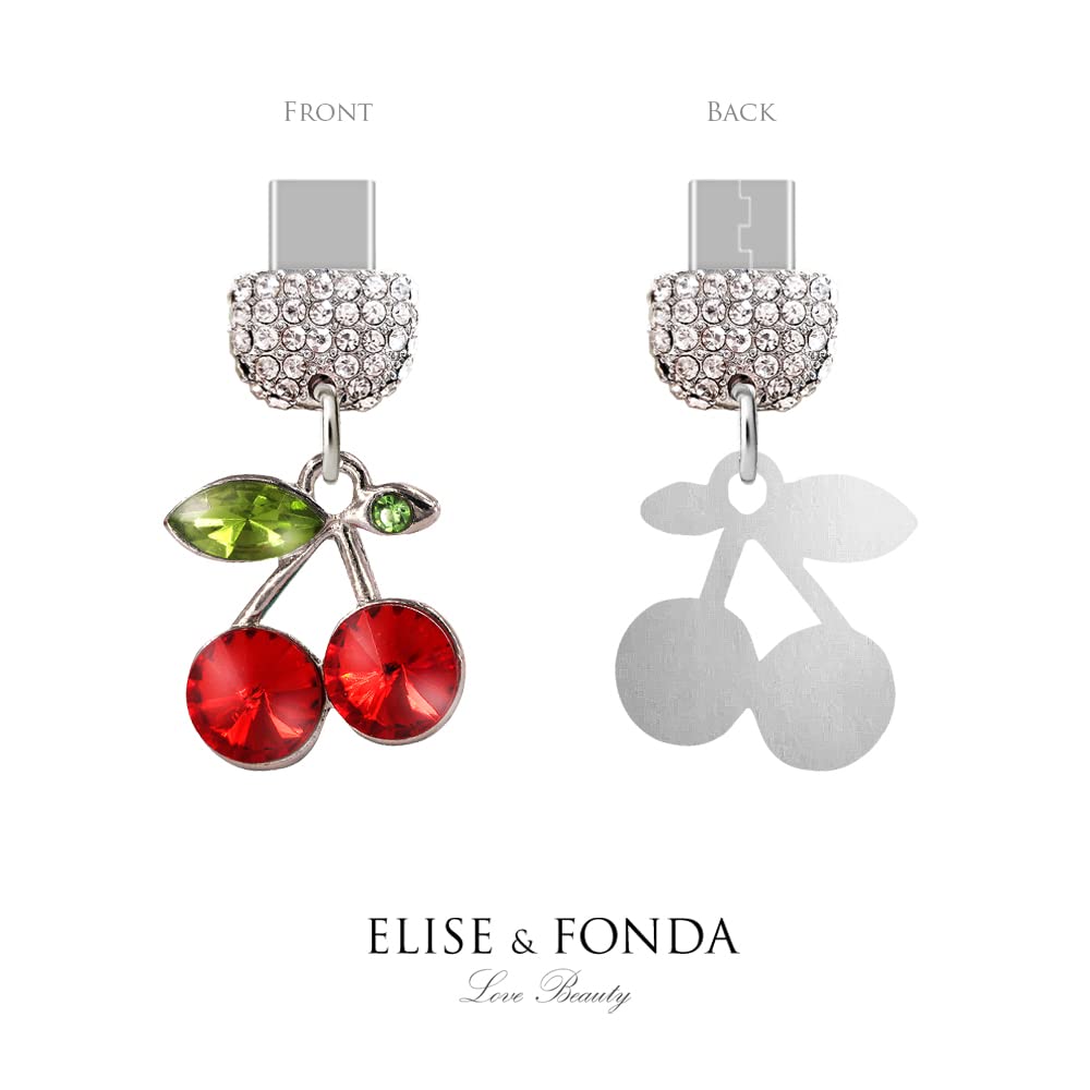 ELISE & FONDA TP82 Crystal Anti-Dust USB-C Charging Port Plug - Cherry Charm for Samsung Galaxy/Huawei/OnePlus/Xiaomi/Oppo Phones (Red) | Perfect for Protecting Ports & Adding Style to Your Smartphone