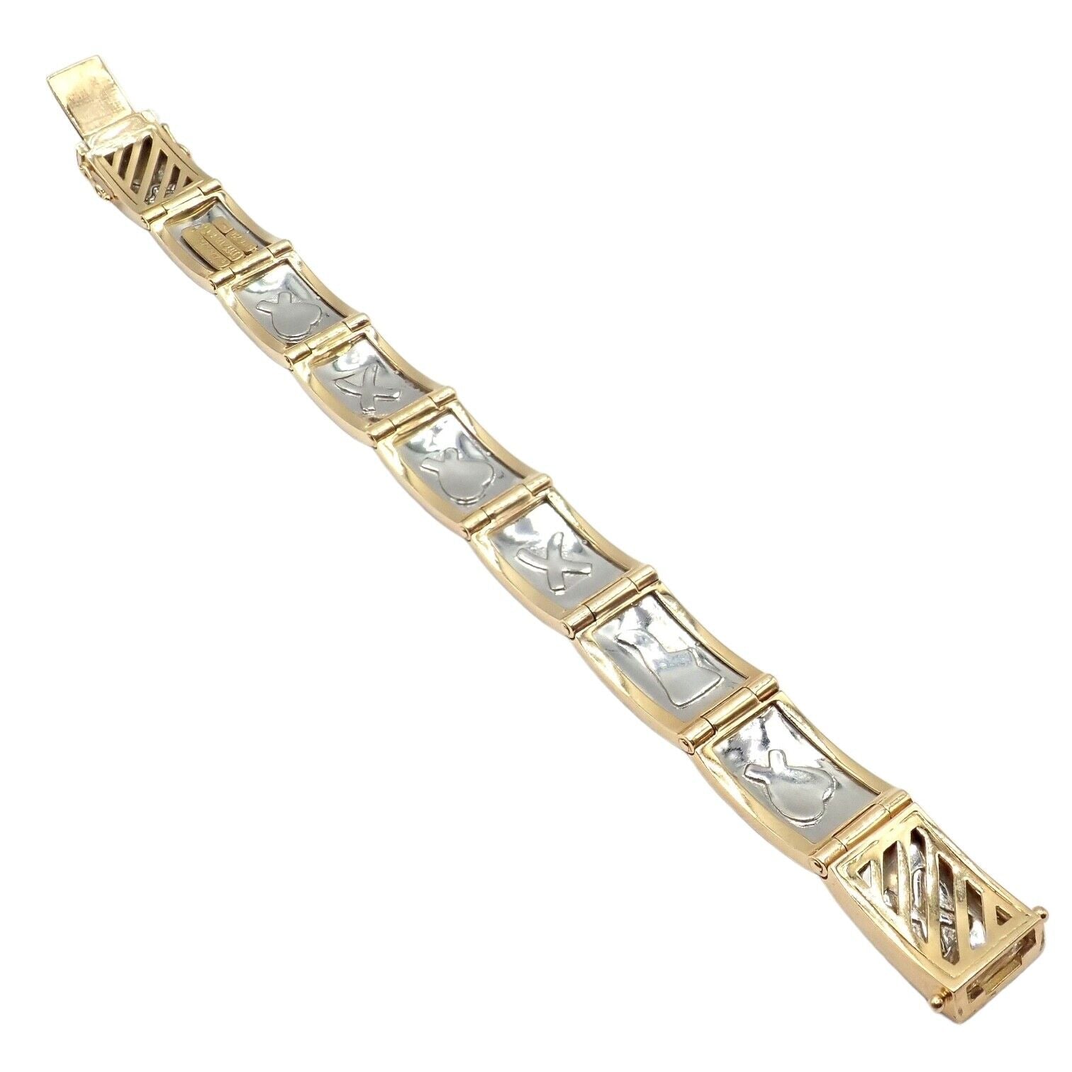 Authentic Tiffany & Co 18k Yellow Gold & Platinum Picasso Signature 9 Panel Bracelet - Luxury Vintage Jewelry for Women - Perfect for Gifts, Weddings & Special Occasions