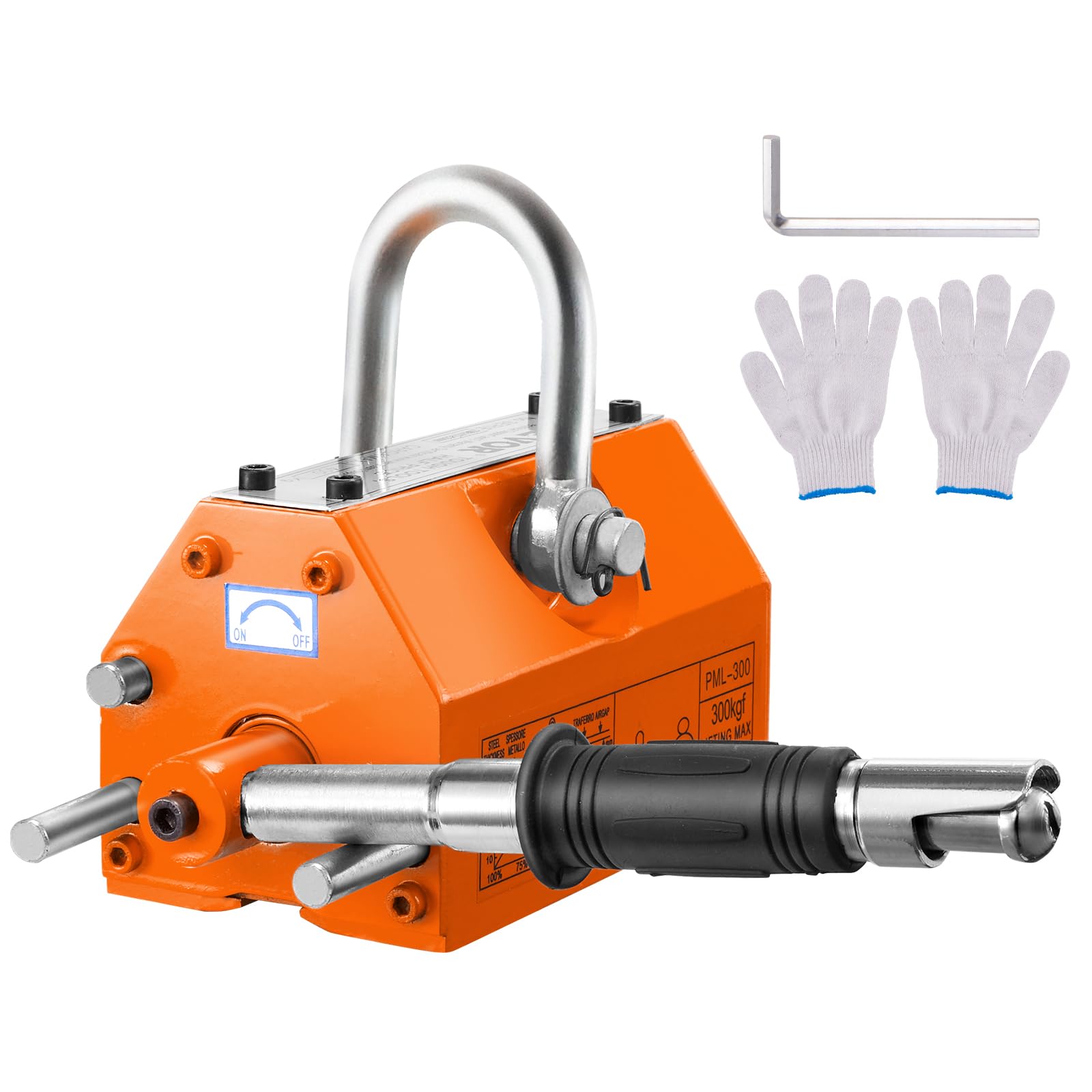 VEVOR 660 lbs Magnetic Lifter - 300 kg Pulling Capacity, 2.5 Safety Factor, Heavy Duty Neodymium & Steel Lifting Magnet with Release Mechanism - Perfect for Hoists, Shop Cranes, Metal Blocks, Wooden Boards & Industrial Material Handling