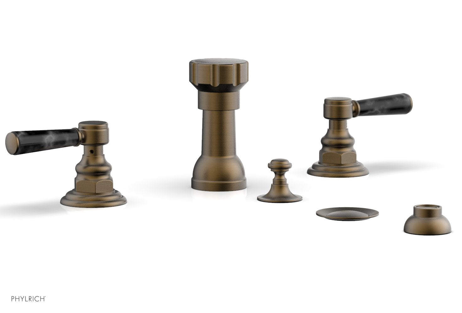 Premium HENRI 4-Hole Bidet Faucet Set with Black Marble Lever Handles - Model 16162 | Modern Bathroom Upgrade for Hygienic Comfort & Luxury Spa Experience