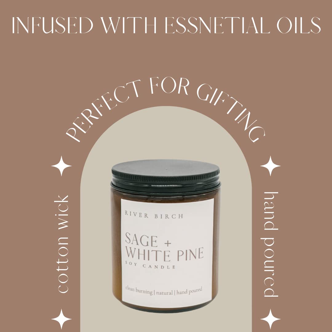 Premium Sage & White Pine Scented Soy Candle - All Natural, Non-Toxic 8.5oz Amber Jar Candle with 40 Hour Burn Time | Relaxing Aromatherapy for Home, Spa, Yoga & Meditation | Cozy Gift for Women & Men
