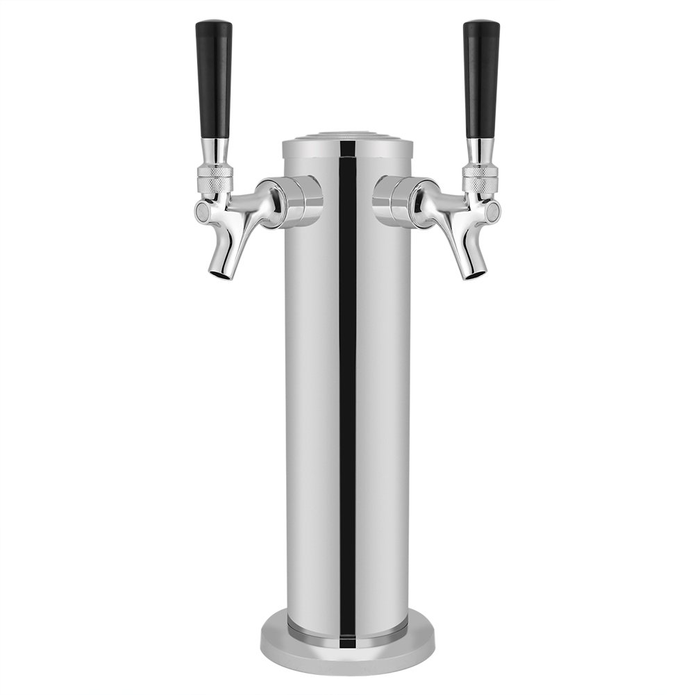 Zerodis Stainless Steel Dual Tap Draft Beer Tower - Home Bar & Pub Kegerator Dispenser with Faucets for Fresh Beer Pouring | Perfect for Parties, Events & Commercial Use
