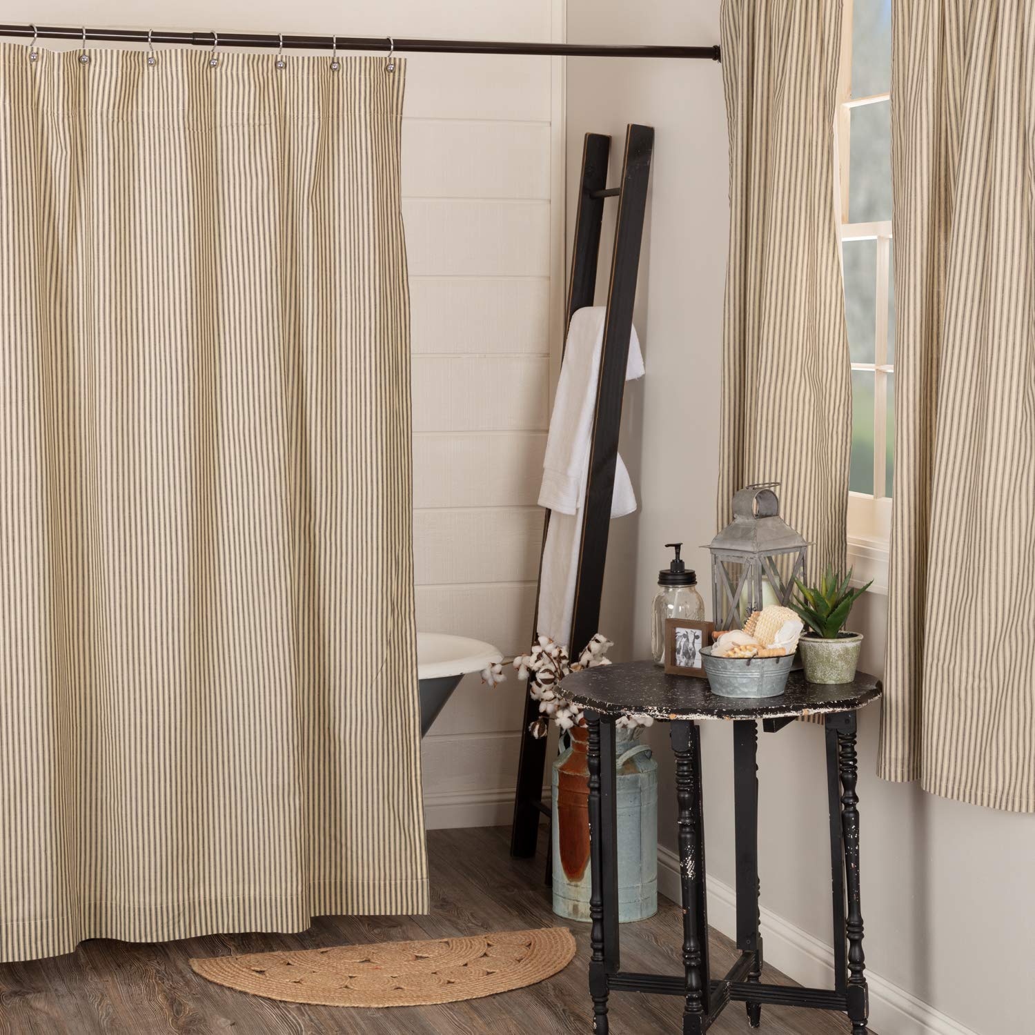 Sawyer Mill Charcoal Farmhouse Shower Curtain 72x72 - Decorative Striped Bathroom Curtain with Buttonholes for Rustic & Vintage Style - Perfect for Farmhouse, Cottage, or Coastal Bathroom Decor