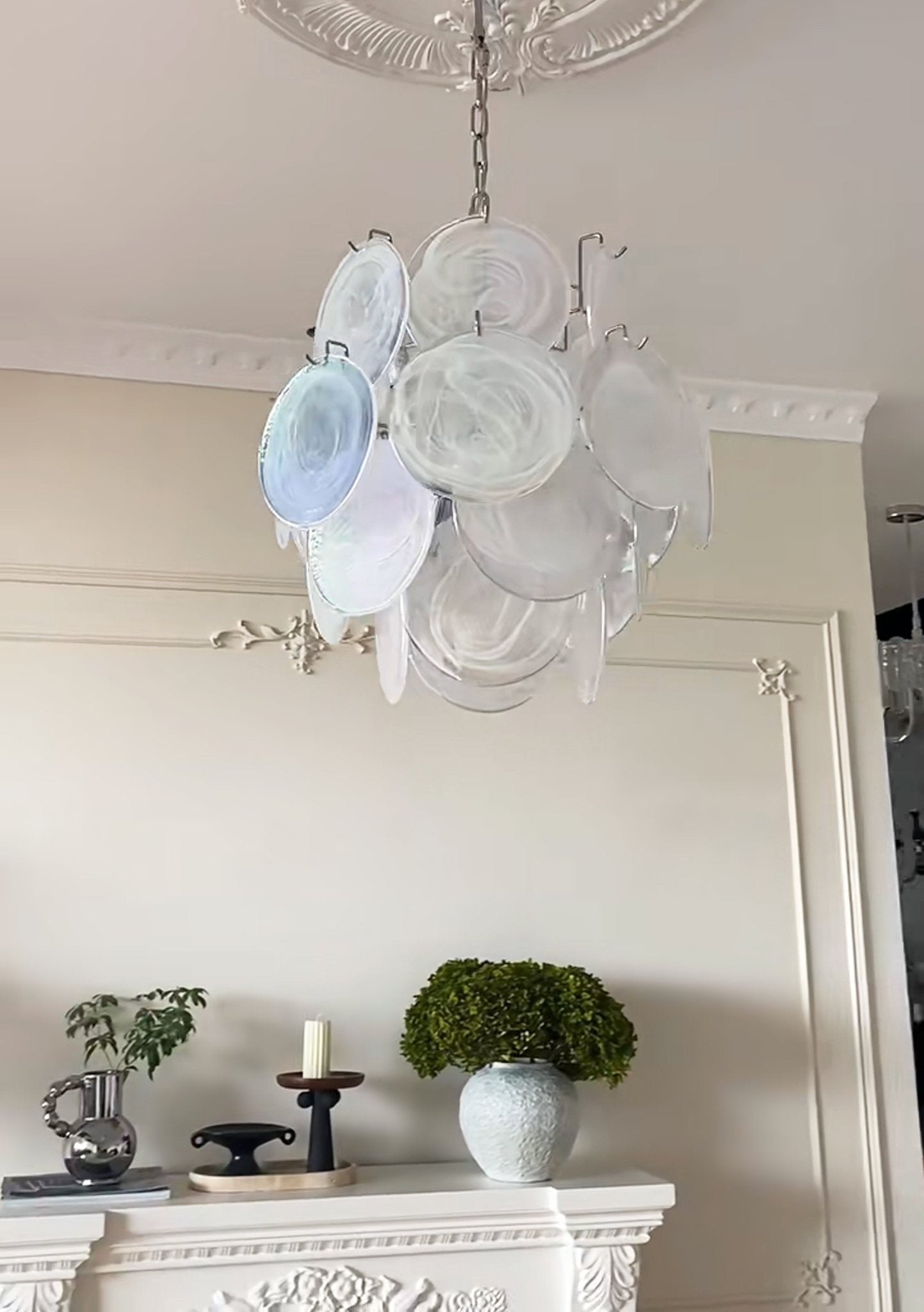 Elegant Aqua White Glass Murano Chandelier - Handcrafted Venetian Lighting Fixture for Dining Room, Bedroom & Living Room Decor