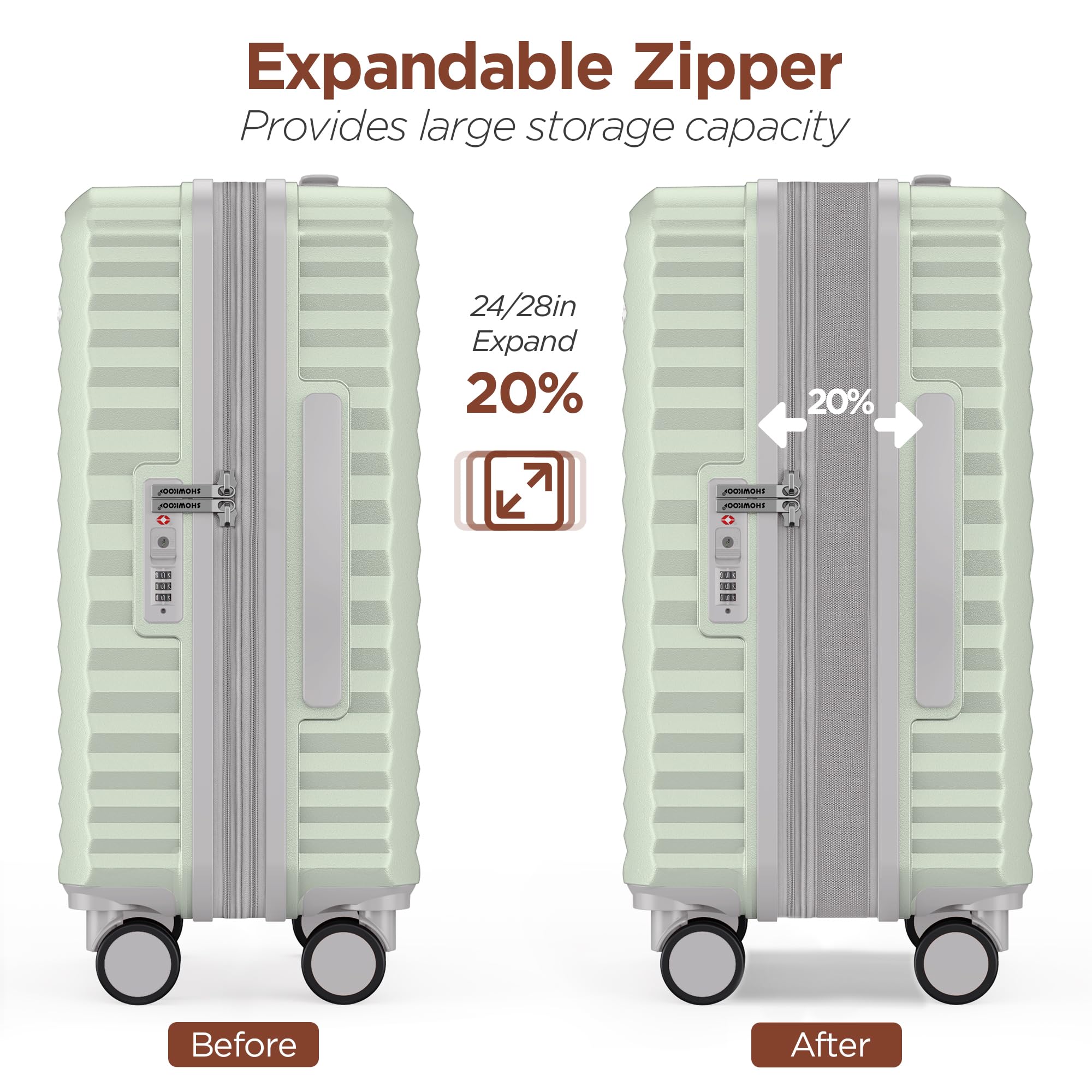 SHOWKOO 3-Piece Hardside Expandable Luggage Set with 360° Spinner Wheels & TSA Lock - Light Blue (20in/24in/28in) - Perfect for International Travel, Family Vacations & Business Trips