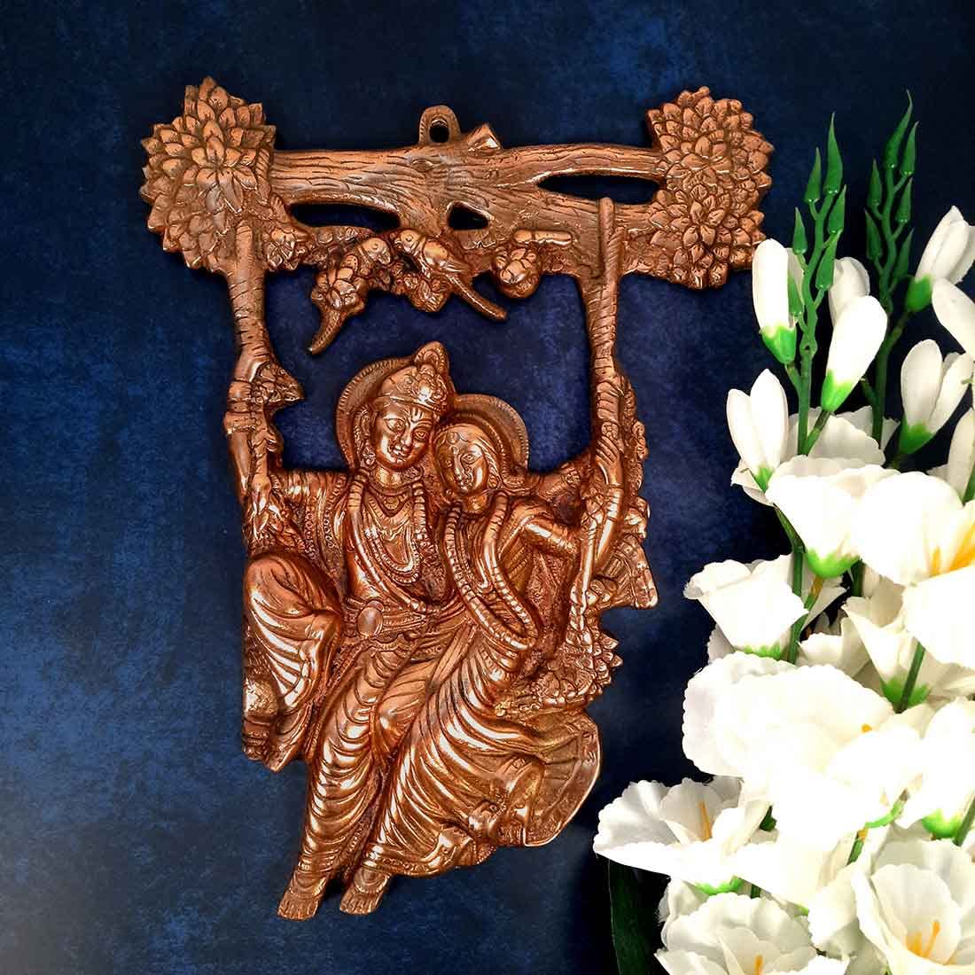 APKAMART Radha Krishna Jhula Wall Hanging - 14.5 Inch Metal Wall Art for Home Decor, Room Decor, Pooja Room, Indian Gift - Perfect for Festivals, Weddings & Spiritual Spaces