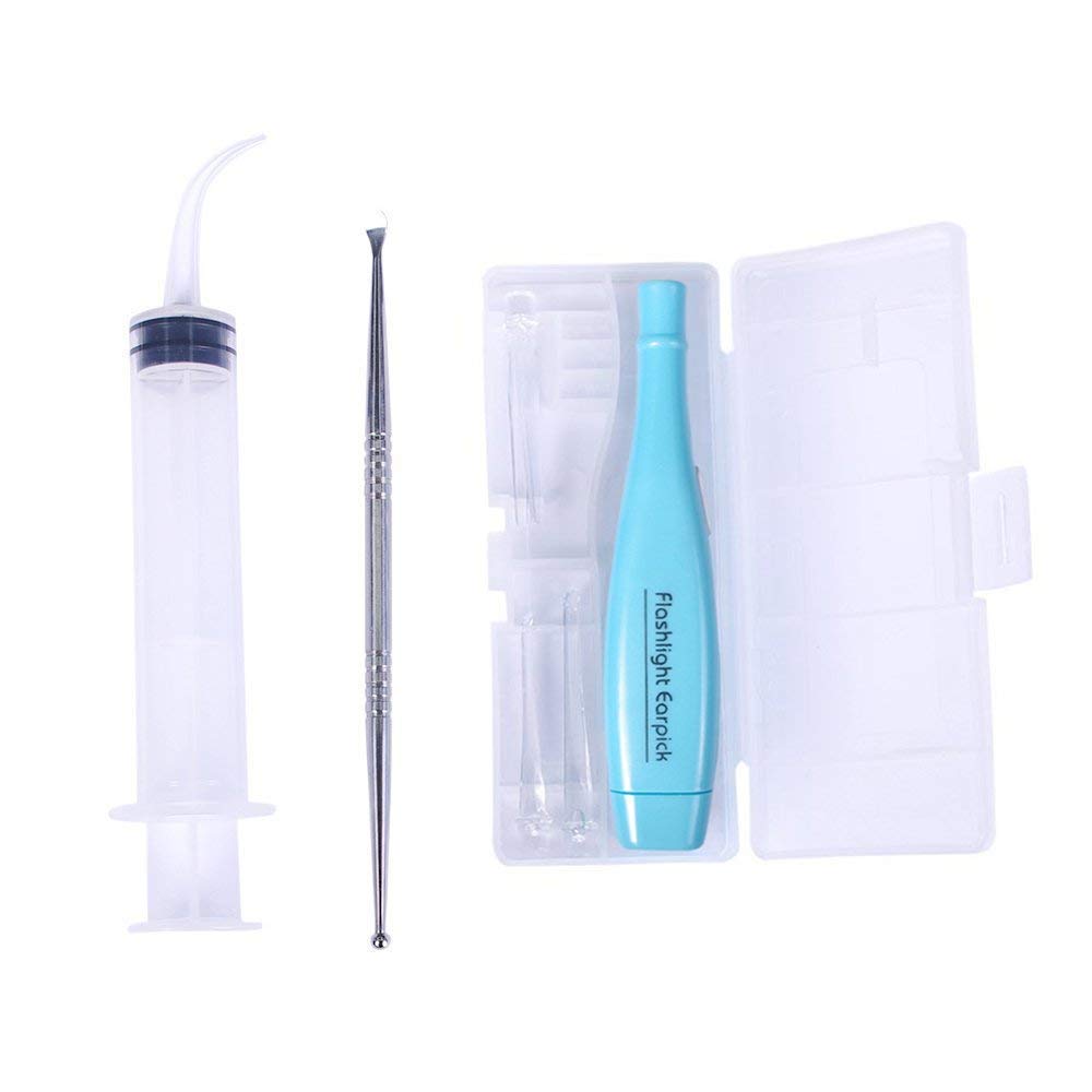 Blue LED Earwax Removal Kit with 3 Tips - Stainless Steel Tonsil Stone Remover Tool & Tonsillolith Pick Case - Perfect for Home Ear Cleaning and Tonsil Care