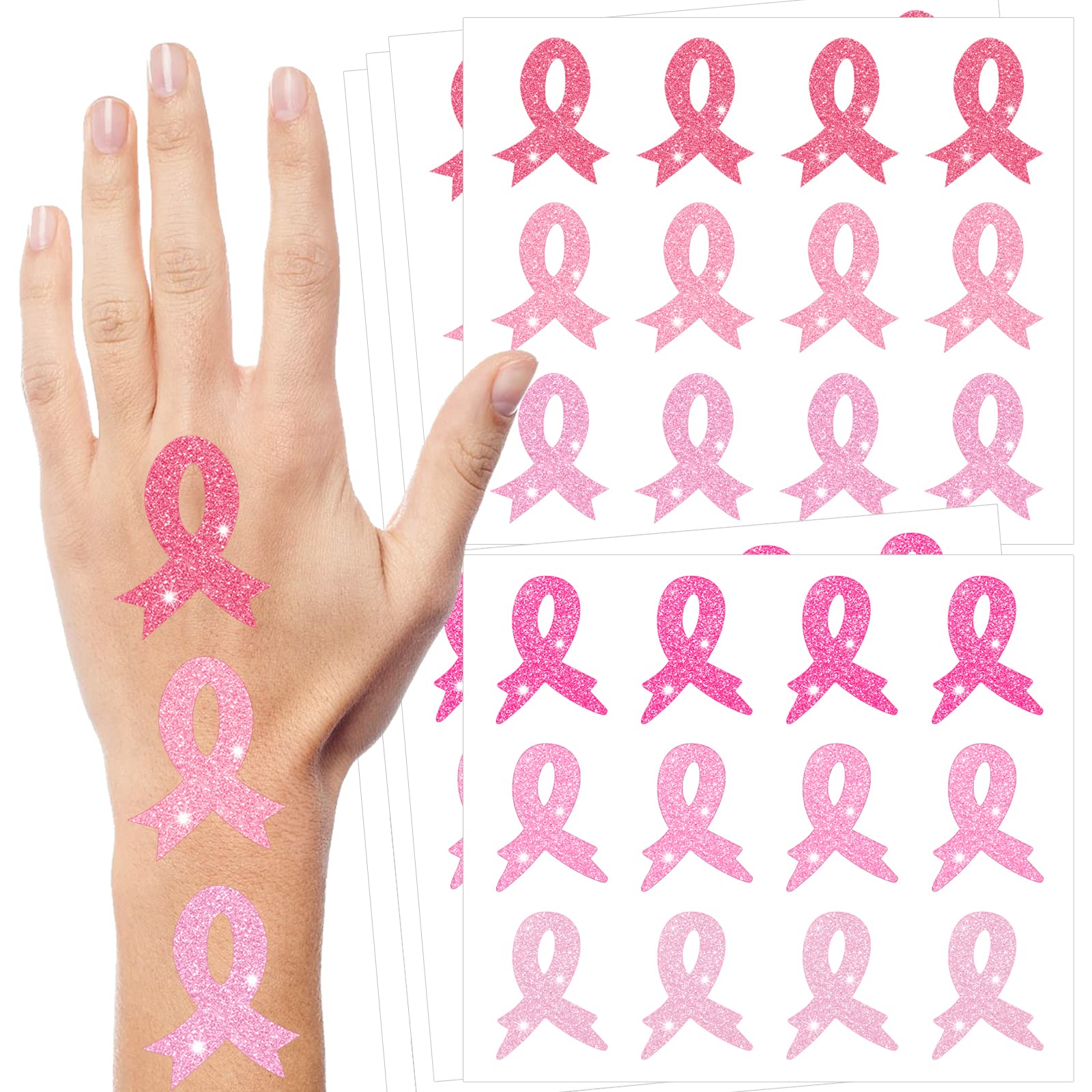 240 Pcs Breast Cancer Awareness Temporary Tattoos - 20 Sheets Pink Ribbon Body Stickers for Women & Girls | Face, Arm, Hand Tattoos for Fundraisers, Walks & Survivor Support