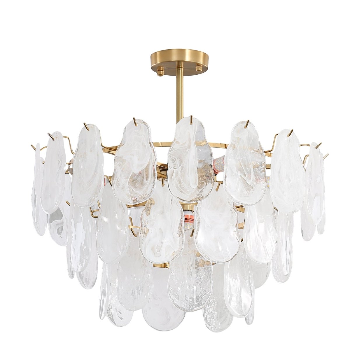 6-Light Modern Semi Flush Mount Crystal Chandelier Ceiling Fixture with 3-Tier Cloud Glass Lampshade - 20