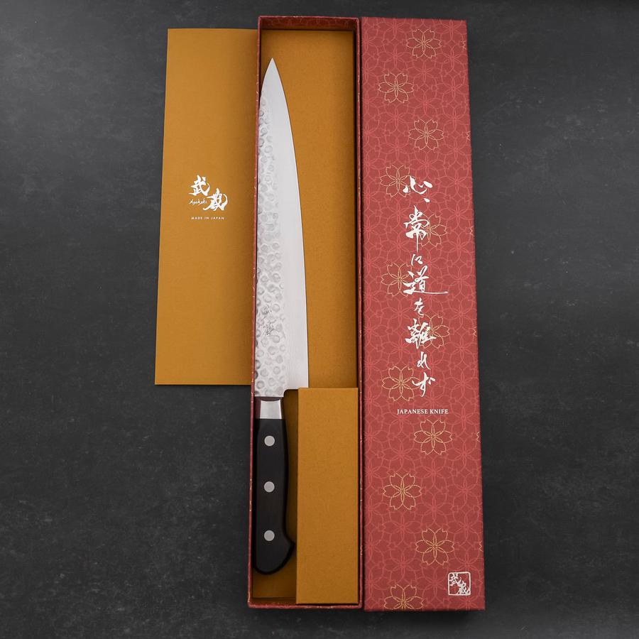 Premium VG-10 Tsuchime Damascus Sujihiki Knife 245mm - Japanese Sushi & Sashimi Chef Knife with Western Handle - Perfect for Slicing Meat, Fish & Vegetables