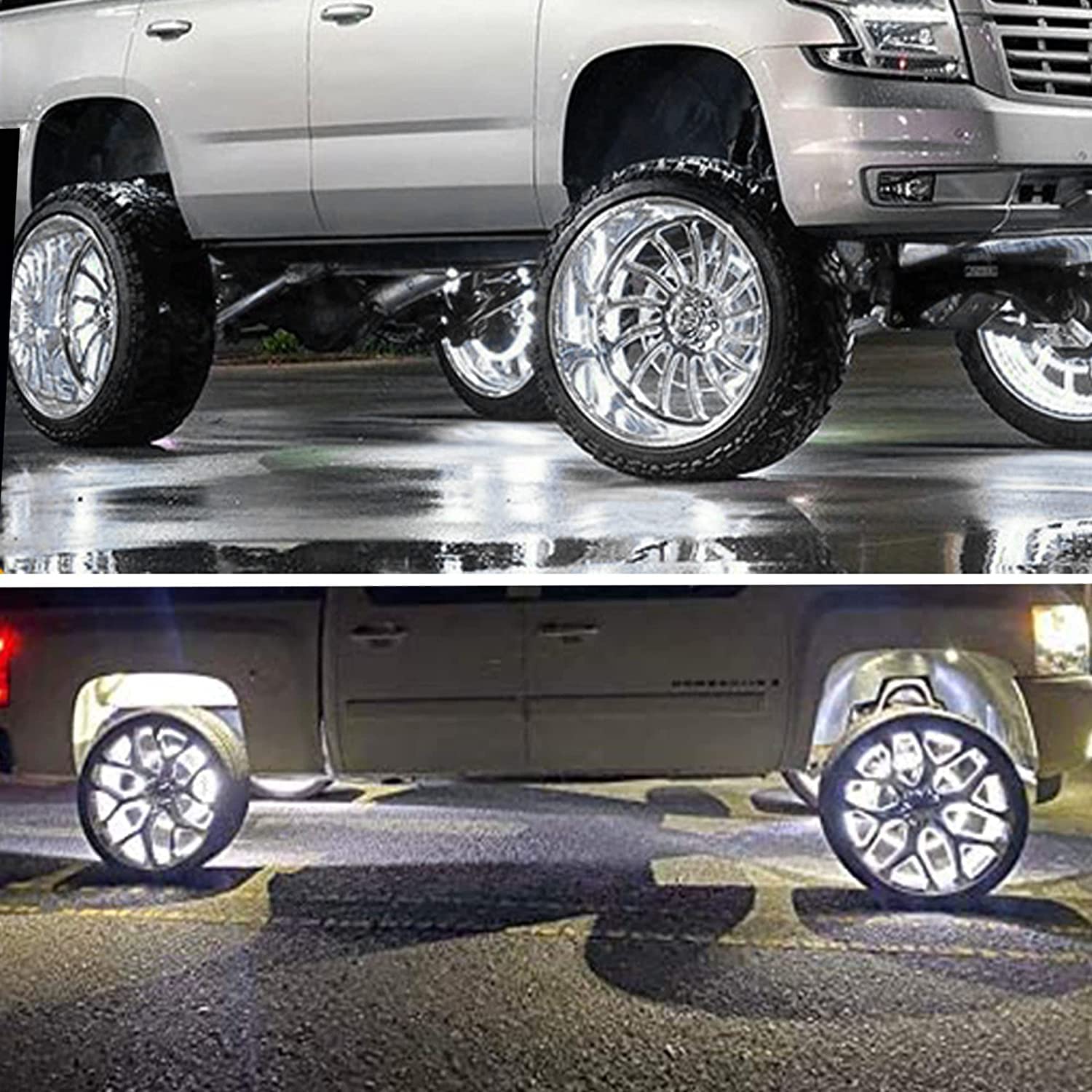 17in Quad Row White LED Wheel Ring Lights with App & RF Remote Control - IP68 Waterproof, 1248 LEDs - Pure White Rim Lights for Trucks, Cars, SUVs - Perfect for Off-Roading, Night Driving & Vehicle Customization
