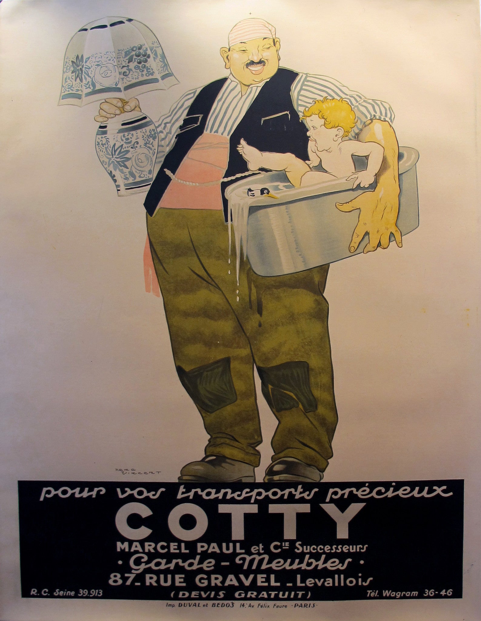 1925 Original French Art Deco Poster - Vintage Cotty Moving Company Ad | Perfect for Home Decor, Office & Art Collectors
