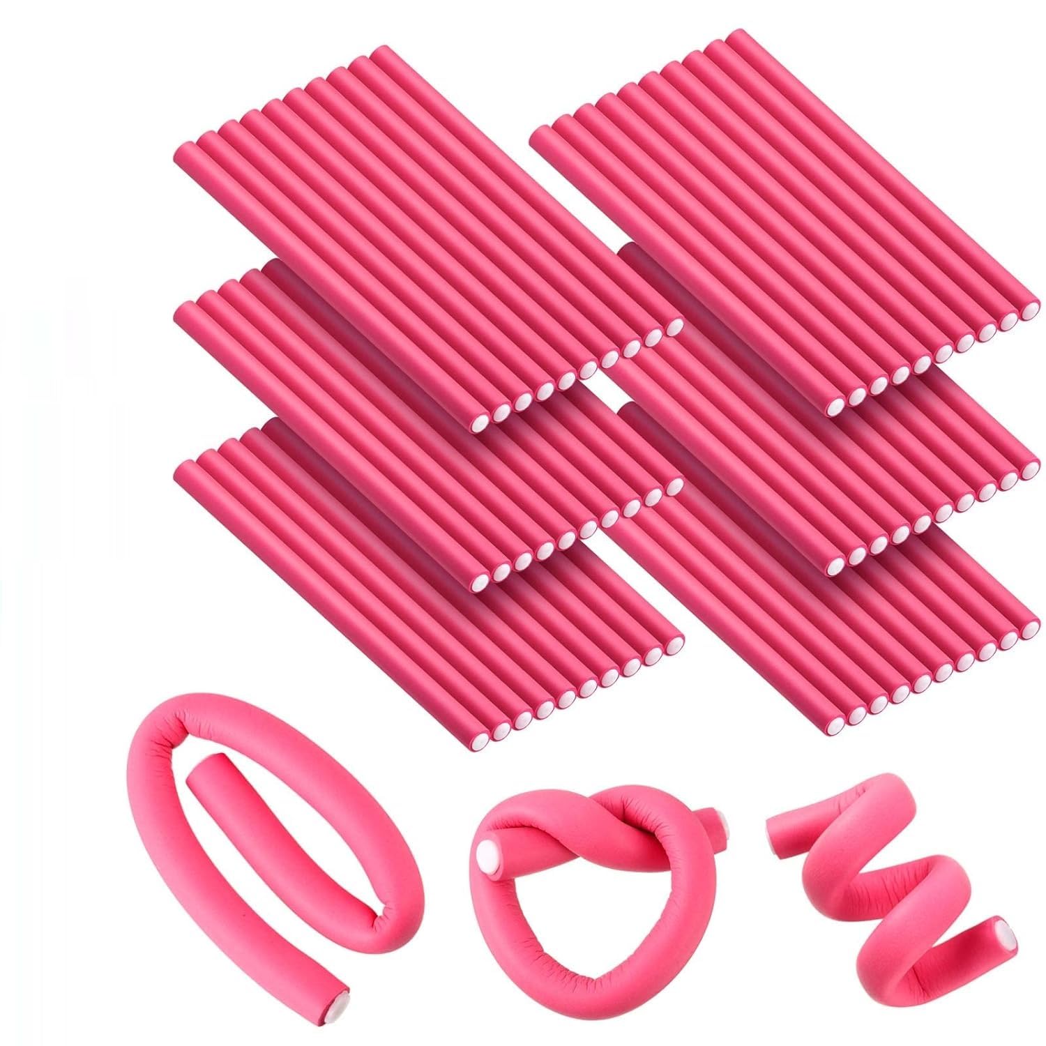 Sweetpea Fx Flexible Curling Rods - No Heat Hair Curlers Set with Twist Foam Rollers for Short & Long Hair - Includes Steel Pintail & Rat Tail Comb (0.3x7 Inch, Extra Small, 10PCS) - Perfect for Beach Waves, Overnight Curls & Salon-Style Styling at Home