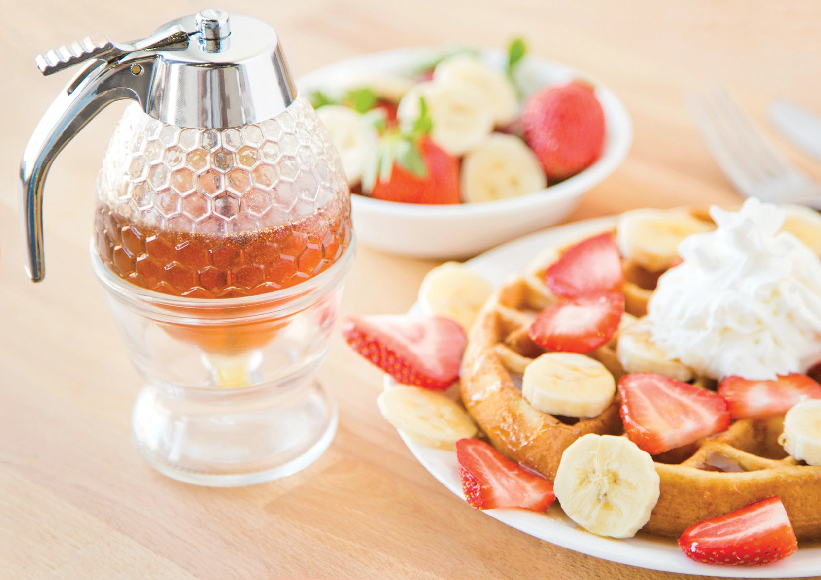 Premium Glass Honey & Syrup Dispenser with Drip-Free Spout - Perfect for Pancakes, Waffles, Tea & Coffee - Elegant Kitchen Accessory for Home & Restaurants