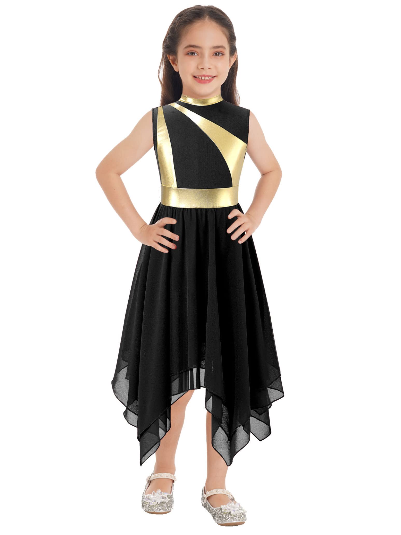 WinChang Girls Liturgical Praise Dance Dress - Color Block Sleeveless Asymmetrical Contemporary Costume Tunic for Church Performances & Worship Events | Perfect for Easter, Christmas & Baptism Celebrations
