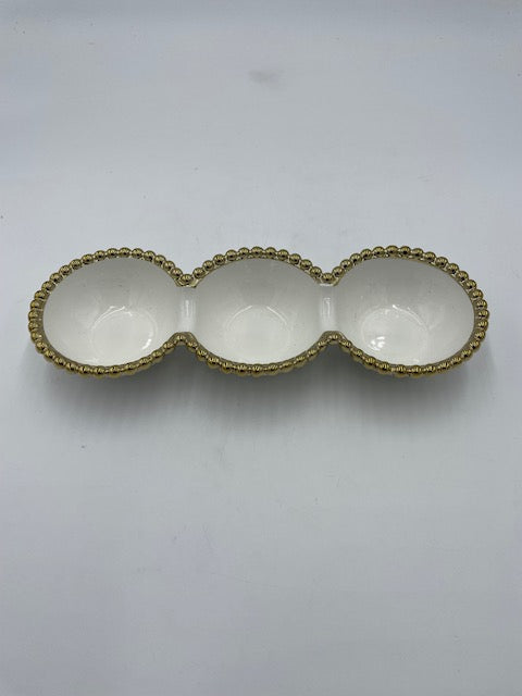 11.75x4x2 Inch 3-Section Serving Bowl with Gold Dots - Set of 48 - Perfect for Party Catering, Buffet Serving, and Restaurant Use