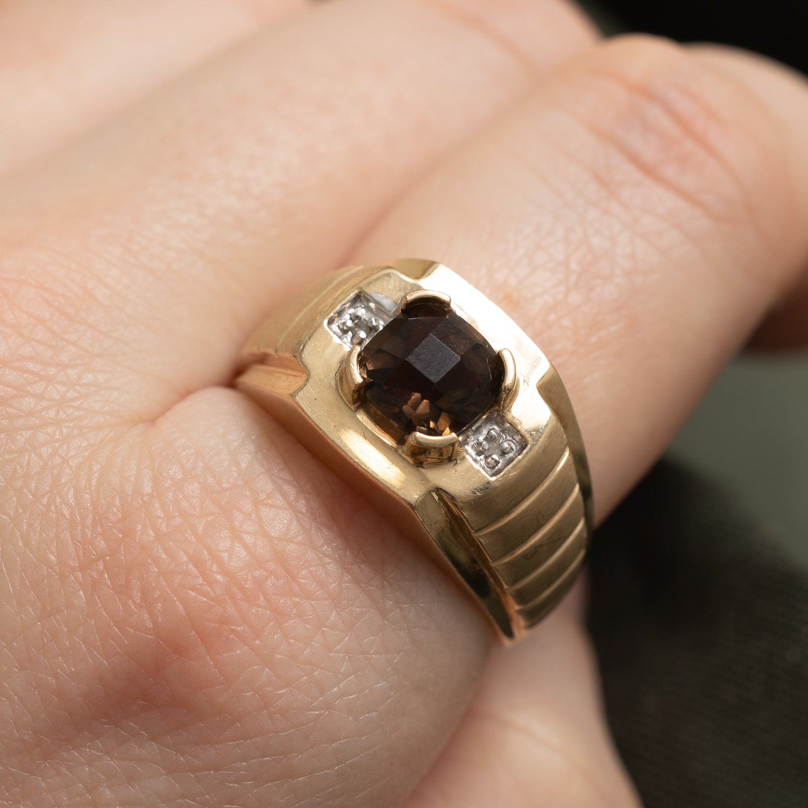 Elegant Smoky Quartz & Diamond Cocktail Ring - 1.50ct Smoky Quartz & 0.01ctw Diamonds - Size 10 - Perfect for Evening Parties, Weddings & Special Occasions