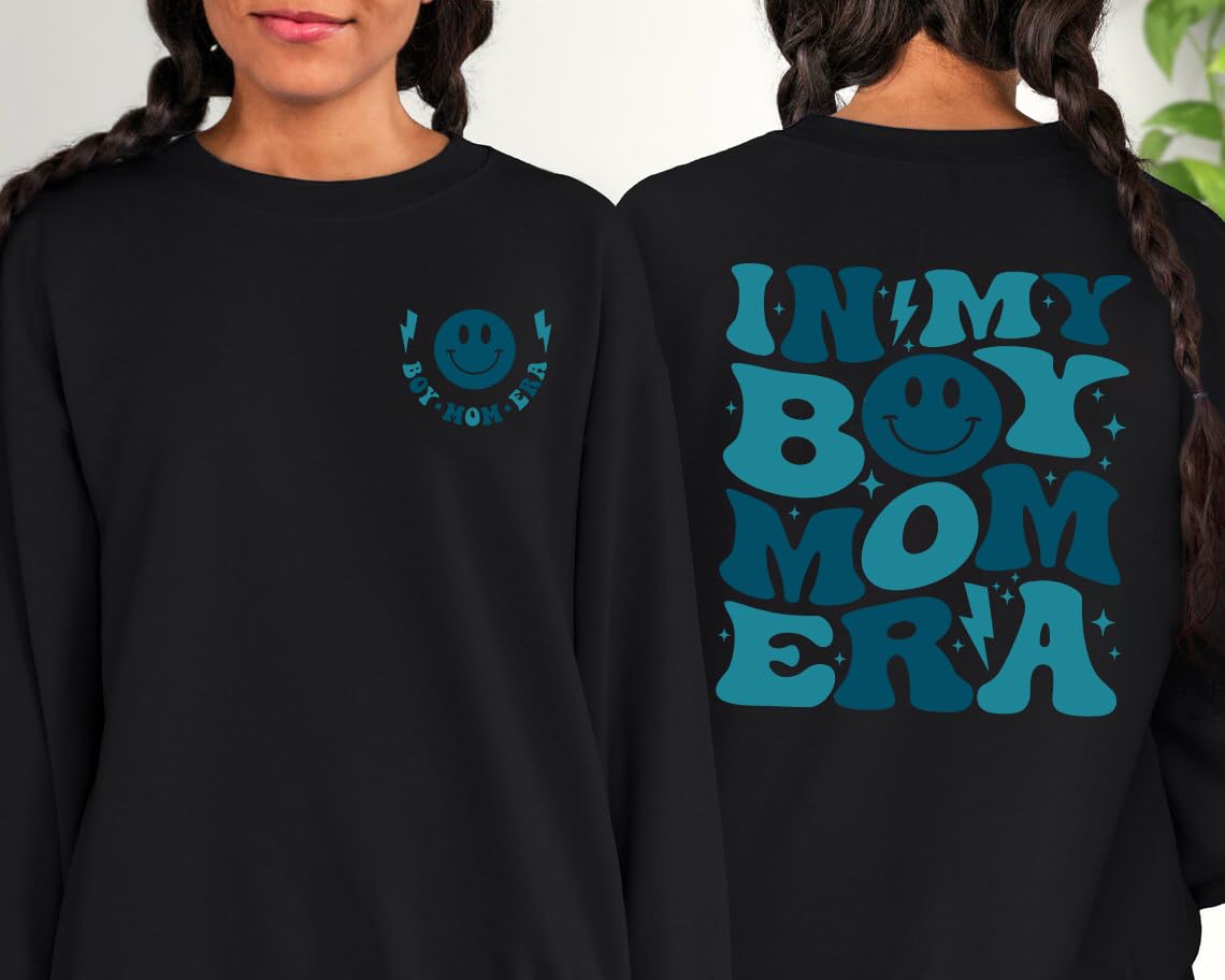 Groovy Boy Mom Era Graphic Sweatshirt - 2-Side Print Crewneck for Moms - Perfect for Casual Wear, Playdates & Family Outings