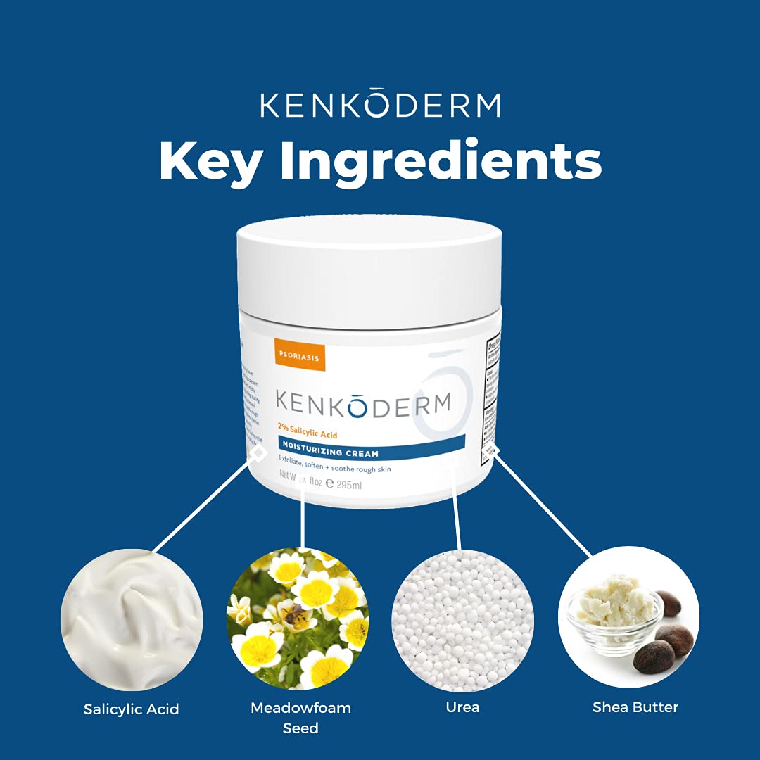 Kenkoderm Psoriasis Total Body & Scalp Treatment Bundle - 4-Pack Hair & Skin Care Set with Moisturizing Cream (10 oz), Dead Sea Mud Soap (4.25 oz), Mineral Salt Soap (4.25 oz), Salicylic Acid Shampoo (4 oz) & Conditioner (8 oz) - Relieves Dry, Itchy Scalp & Skin - Ideal for Psoriasis, Eczema & Dermatitis Sufferers