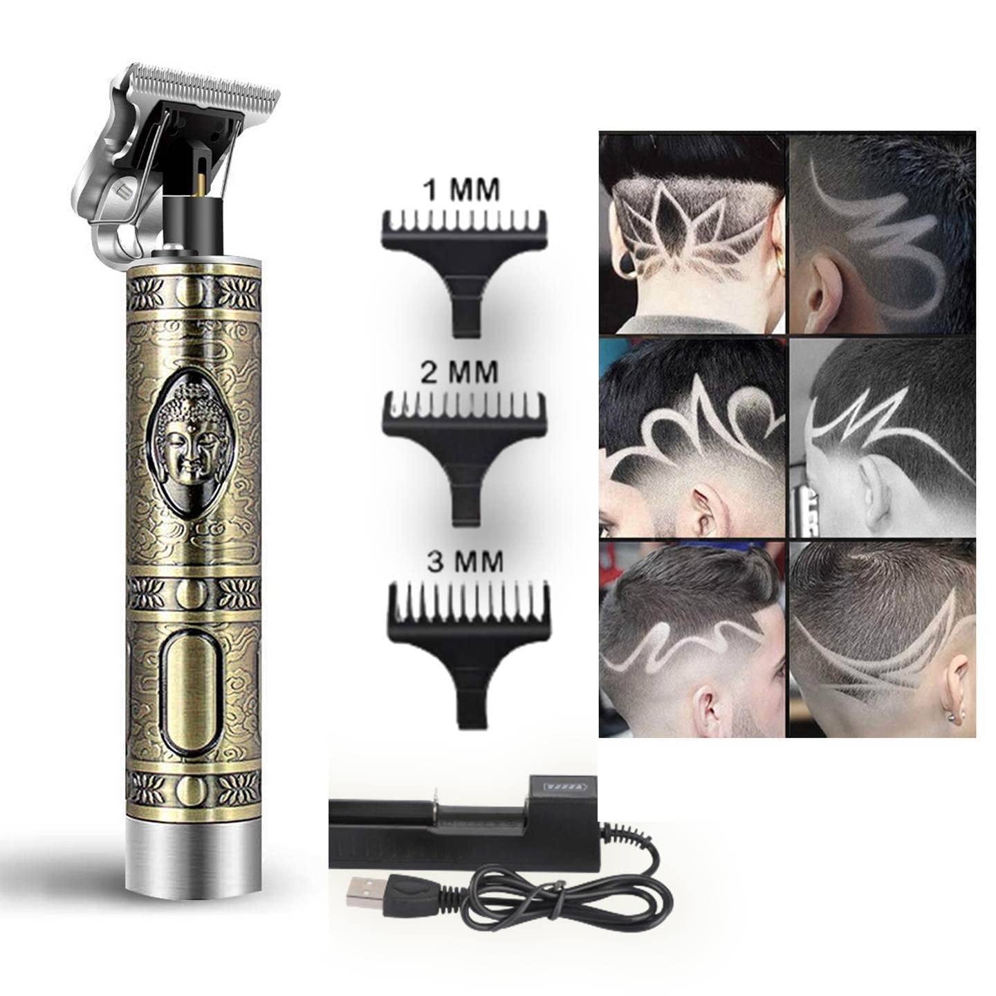 QONETIC Professional Rechargeable Cordless Hair Trimmer for Men & Women - Electric Hair Clippers with 4 Guide Combs & T-Blade - Golden | Perfect for Home Haircuts, Beard Trimming & Personal Grooming