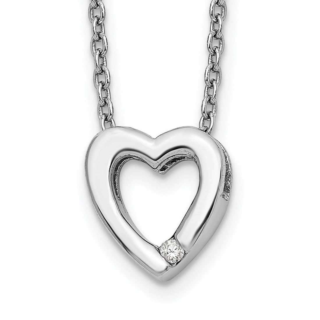 925 Sterling Silver Diamond Heart Pendant Necklace for Women - 18 Inch 12mm Wide Lobster Claw Closure, White Ice Polished .02ct Love Heart Jewelry | Perfect for Valentine's Day, Anniversary & Romantic Gifts