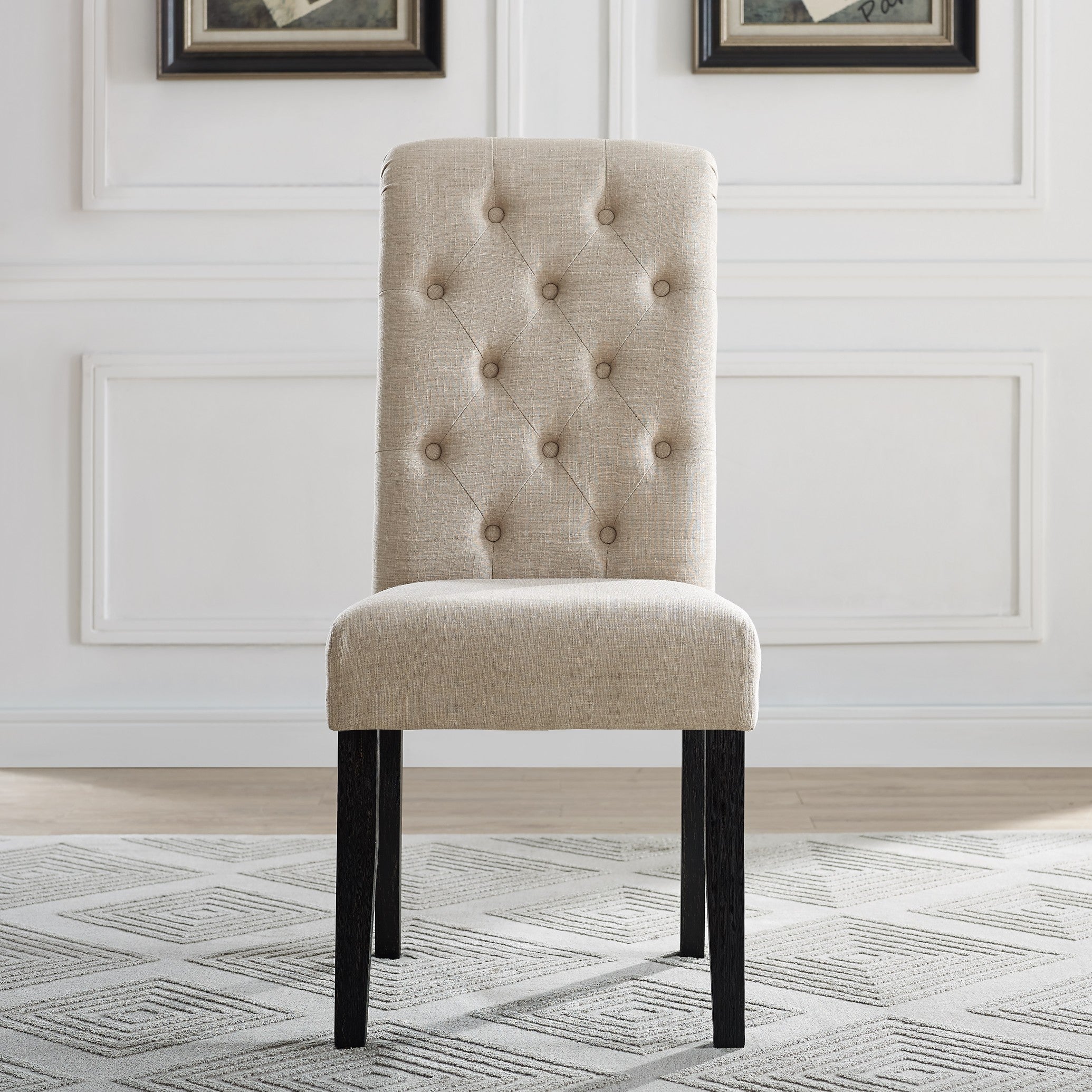 Roundhill Furniture Leviton Solid Wood Tufted Dining Chairs, Set of 2 - Elegant Upholstered Side Chairs for Kitchen, Dining Room & Office - Comfortable & Durable Wooden Seating for Home Decor