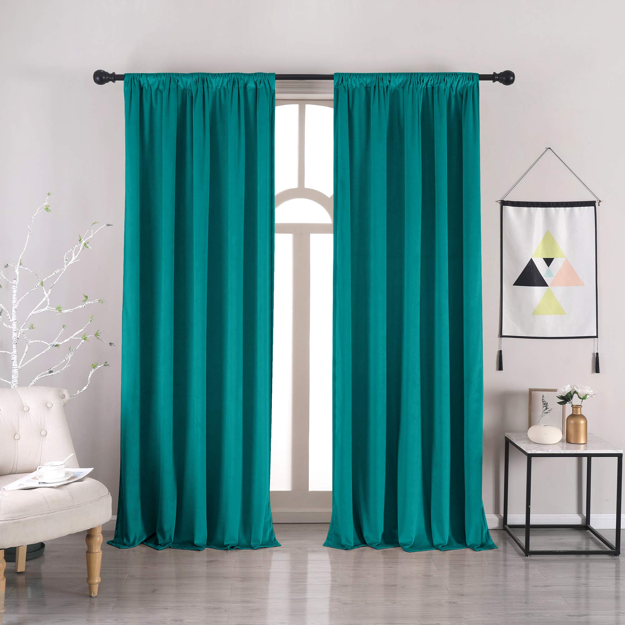 Turquoise Velvet Curtains 108 Inches - Thermal Insulated Blackout Curtains with Rod Pocket, Soft Textured Velvet Drapes for Bedroom (2 Panels) | Elegant Window Treatment for Light Blocking & Noise Reduction