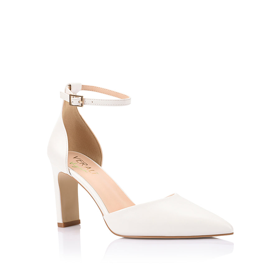 Kosta Women's Closed Toe Block Heels - Comfortable Chunky Low Heel Pumps for Work & Office (Chalk White) | Perfect for Business Casual, Weddings & Professional Events