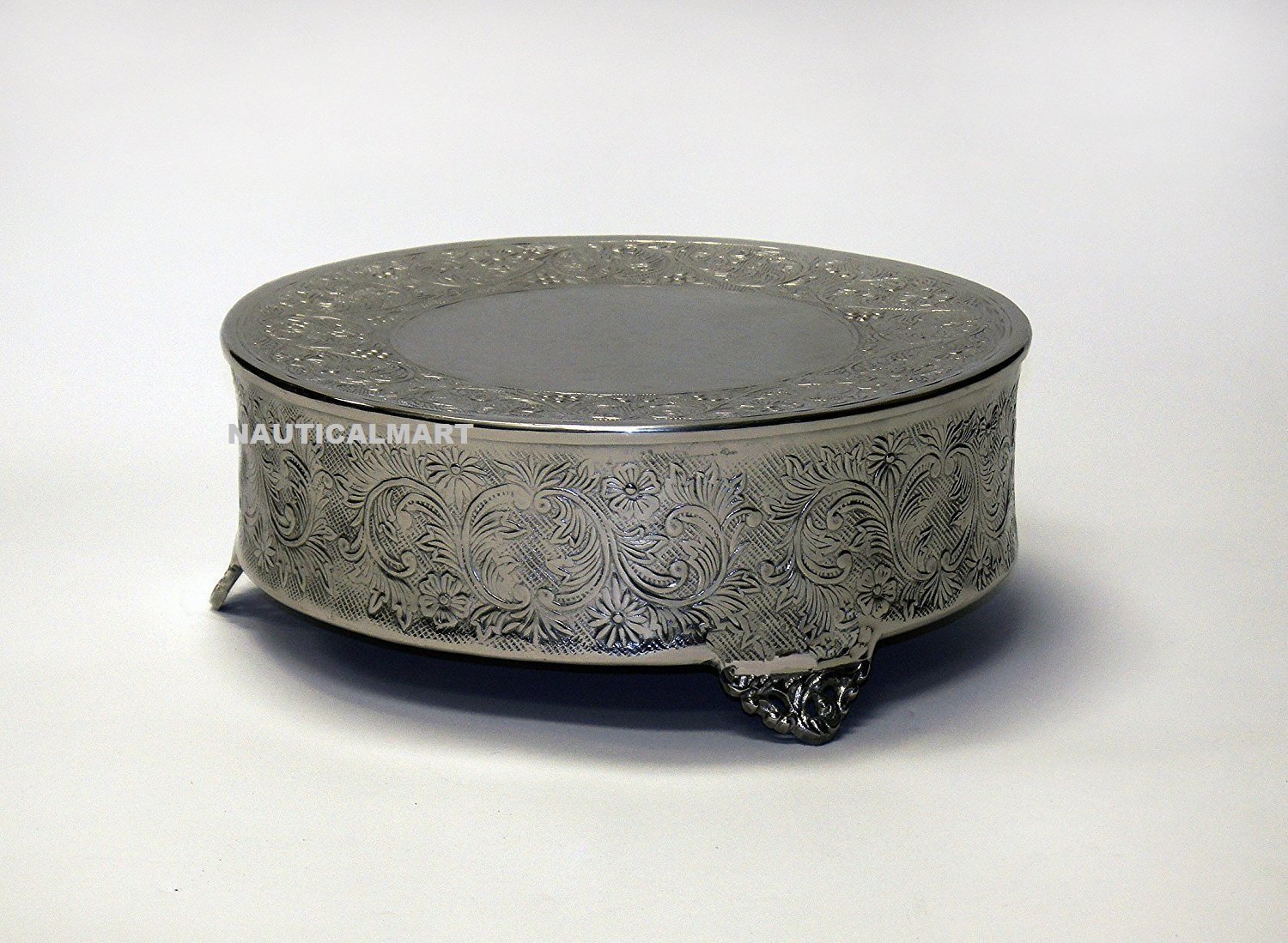 NauticalMart Classic Silver 20-inch Round Cake Stand - Elegant Dessert Display for Weddings, Parties & Special Events
