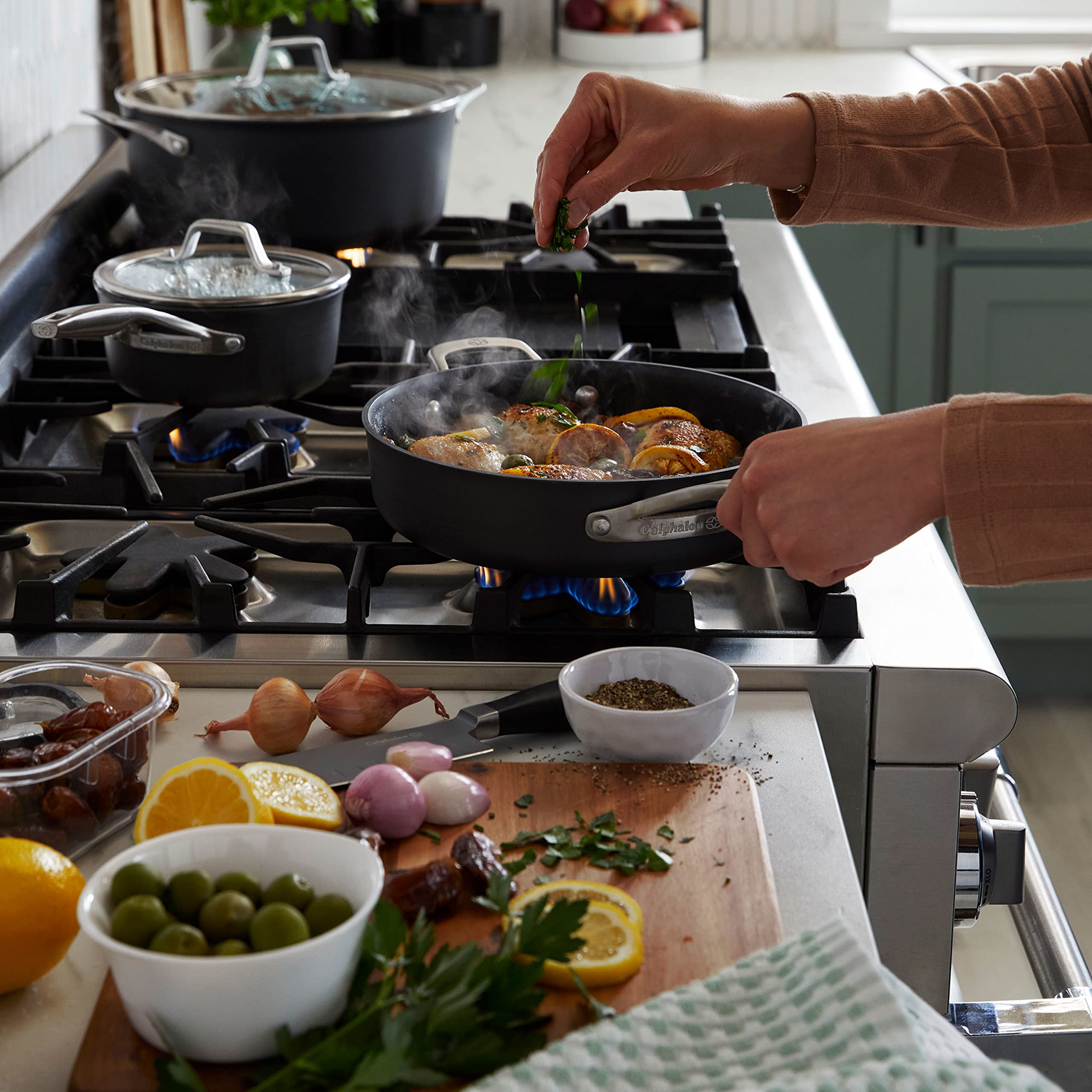Calphalon Premier Hard-Anodized Nonstick 11-Piece Cookware Set - Pots & Pans with MineralShield Technology, Oven & Dishwasher Safe, Durable Kitchen Essentials for Baking, Frying & Everyday Cooking