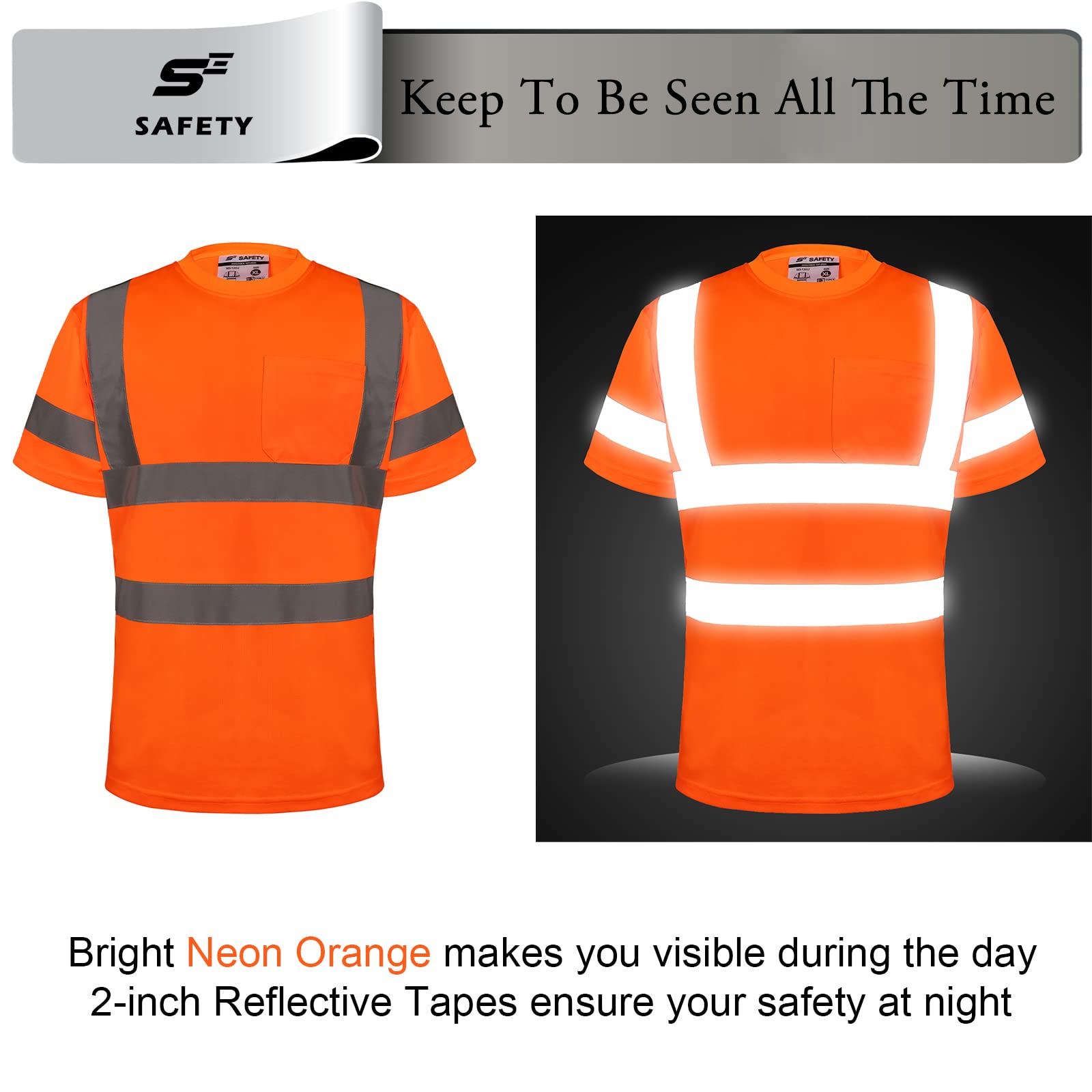 **Premium Heavyweight Men's Pocket T-Shirt - Loose Fit Crewneck Short Sleeve Safety Shirt (Orange) - Durable & Comfortable for Work, Outdoor Activities & Casual Wear**