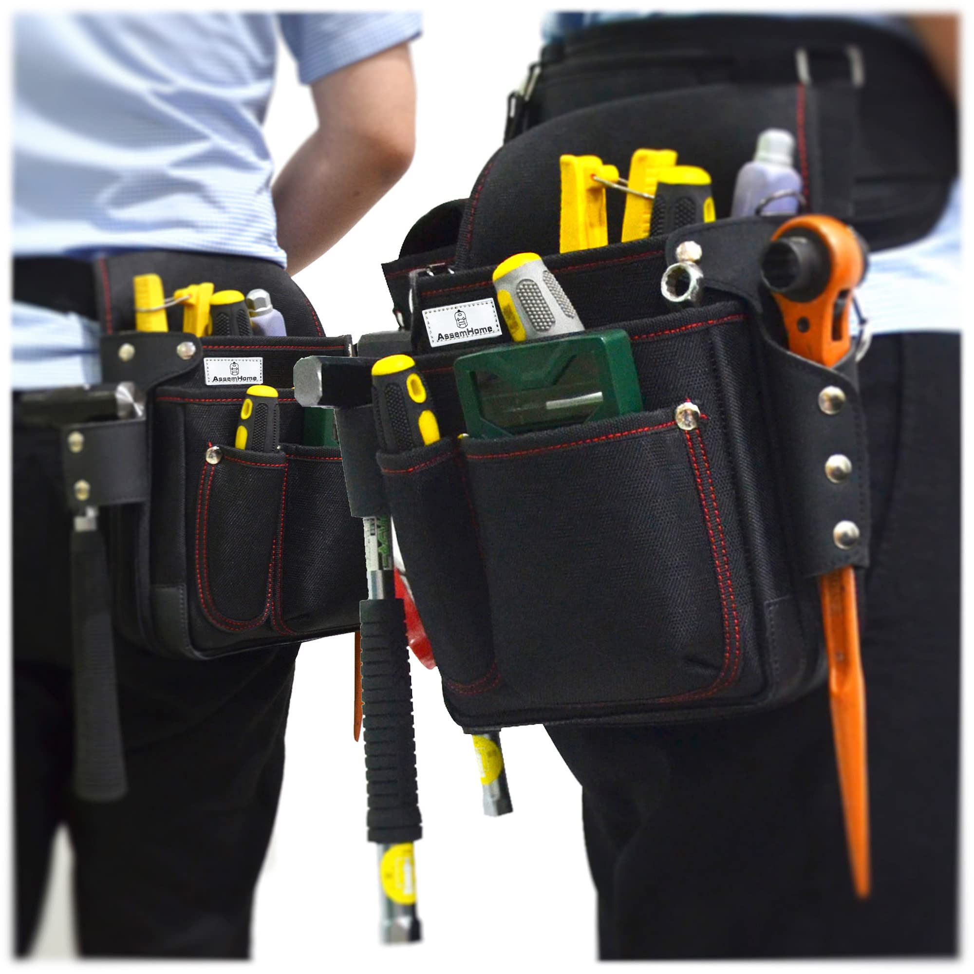 Heavy Duty Tool Pouch with Multiple Pockets - Vertical Tool Organizer for Electricians & Carpenters | Hammer, Pliers & Electrical Tape Holder | Clip-On Belt Work Pouch for Easy Access & Storage | Perfect for Construction Sites & DIY Projects