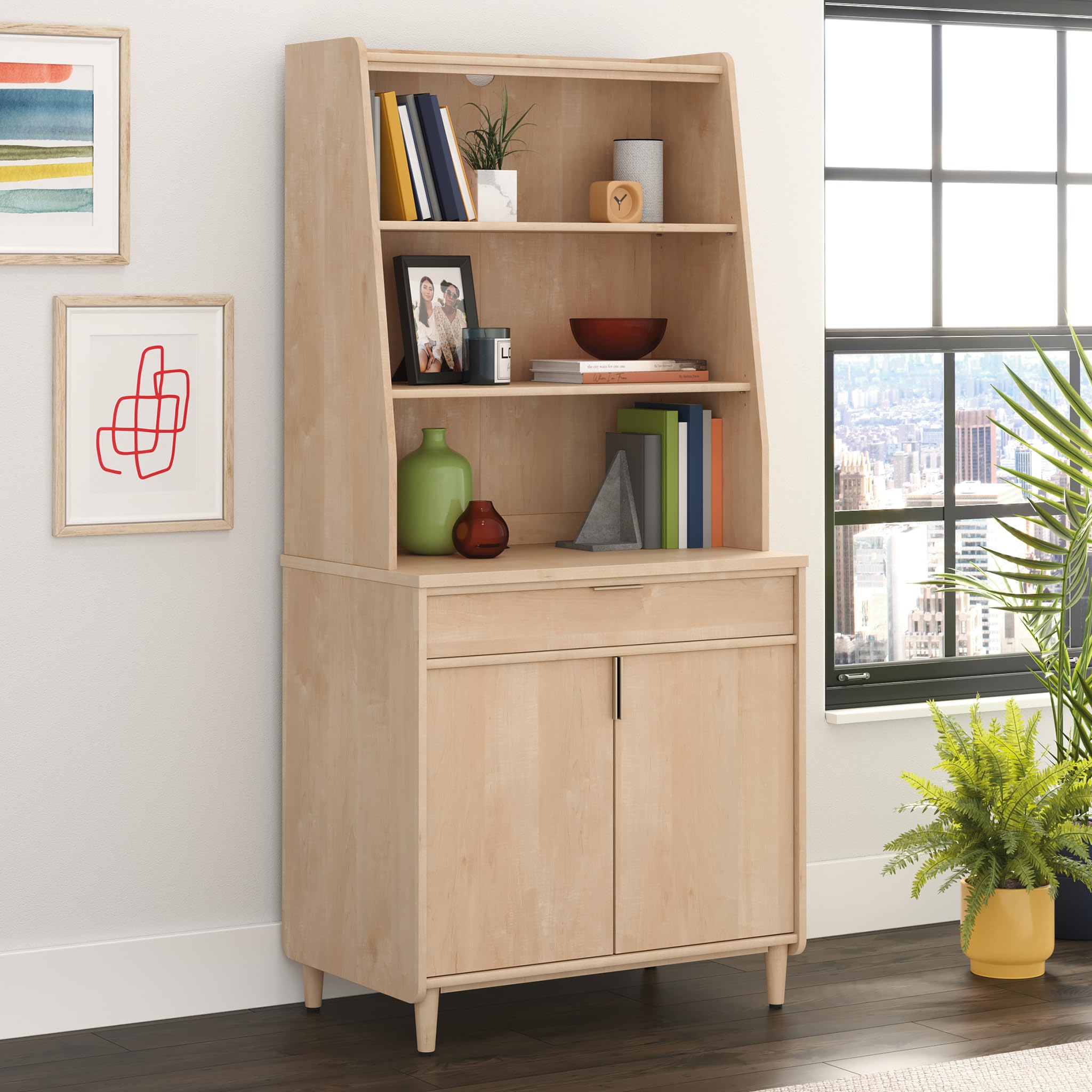 Sauder Clifford Place Commercial Office Hutch - Natural Maple Finish, Modern Office Storage Solution for Home & Business Workspaces