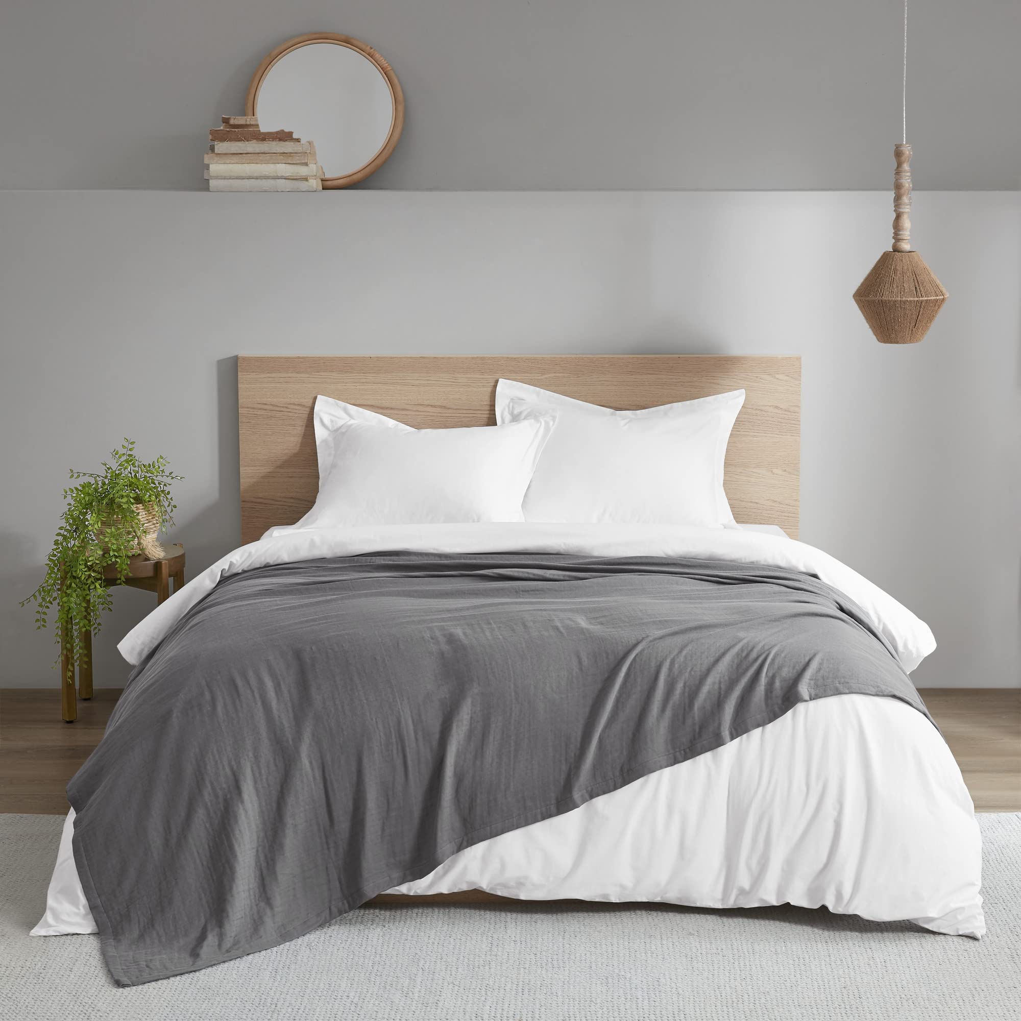 100% Cotton Gauze Blanket - Soft, Breathable & Lightweight Summer Blanket - 3 Layer All Season Blanket for Bed, Couch & Office - Full/Queen Size 90x90 Inches - Charcoal Grey - Perfect for Home, Travel & Baby Nursery