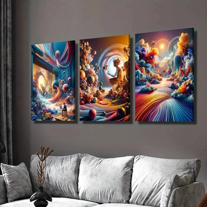 3-Piece Abstract Color Pigment Fluid Wall Art Set - Framed Canvas 50x70cm (20x28in) - High Quality Print - Ready to Hang - Modern Home & Office Decor - Perfect for Living Room, Bedroom, or Gift Idea