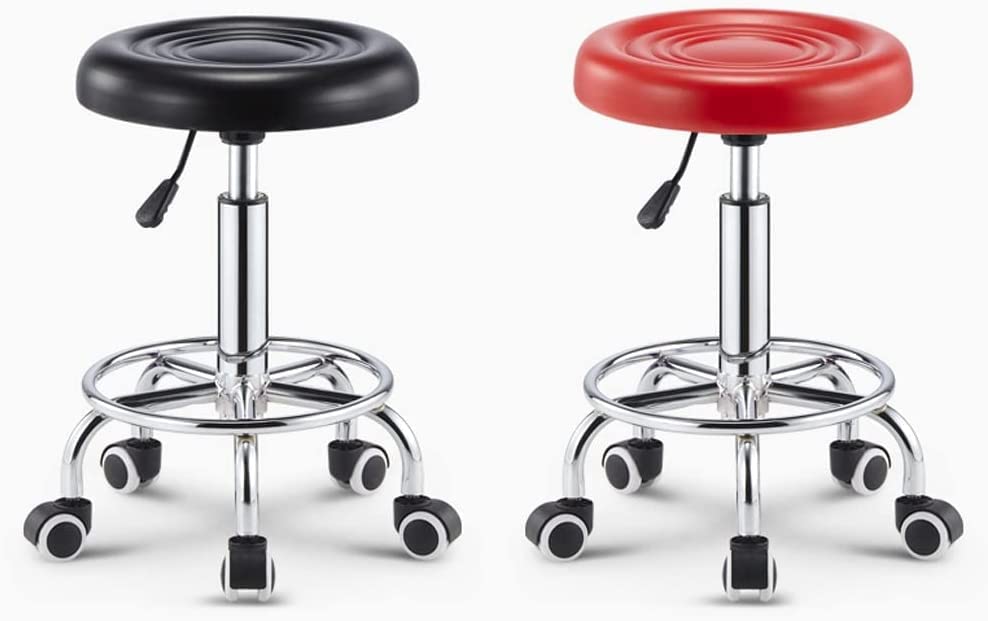 Heavy Duty Rolling Stool with Wheels - Adjustable Height Swivel Bar Stool with Backrest, Black - Perfect for Salon, Kitchen, Office & Home Use