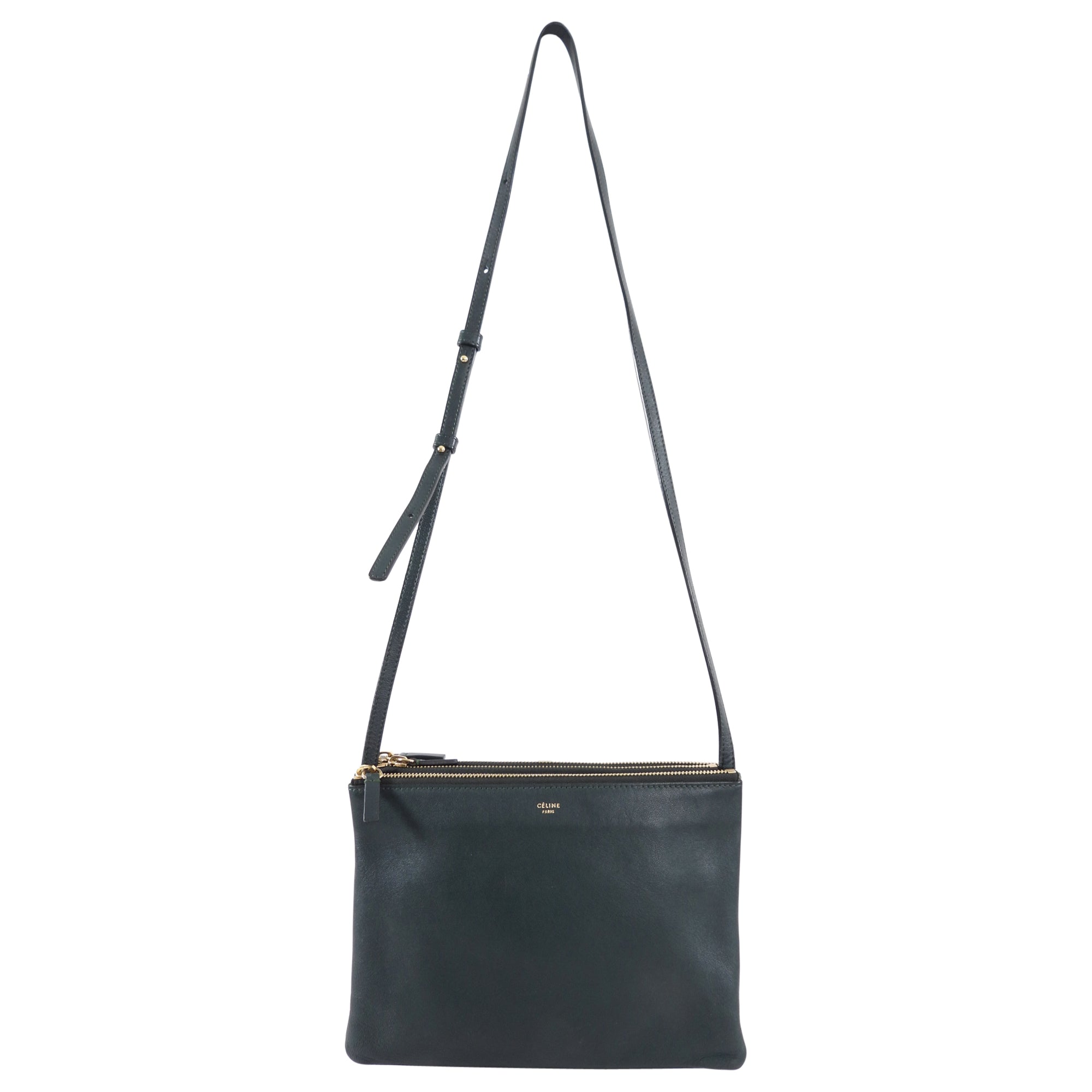 Celine Dark Green Smooth Leather Large Trio Crossbody Bag for Women | Luxury Designer Handbag for Everyday Use, Work & Travel