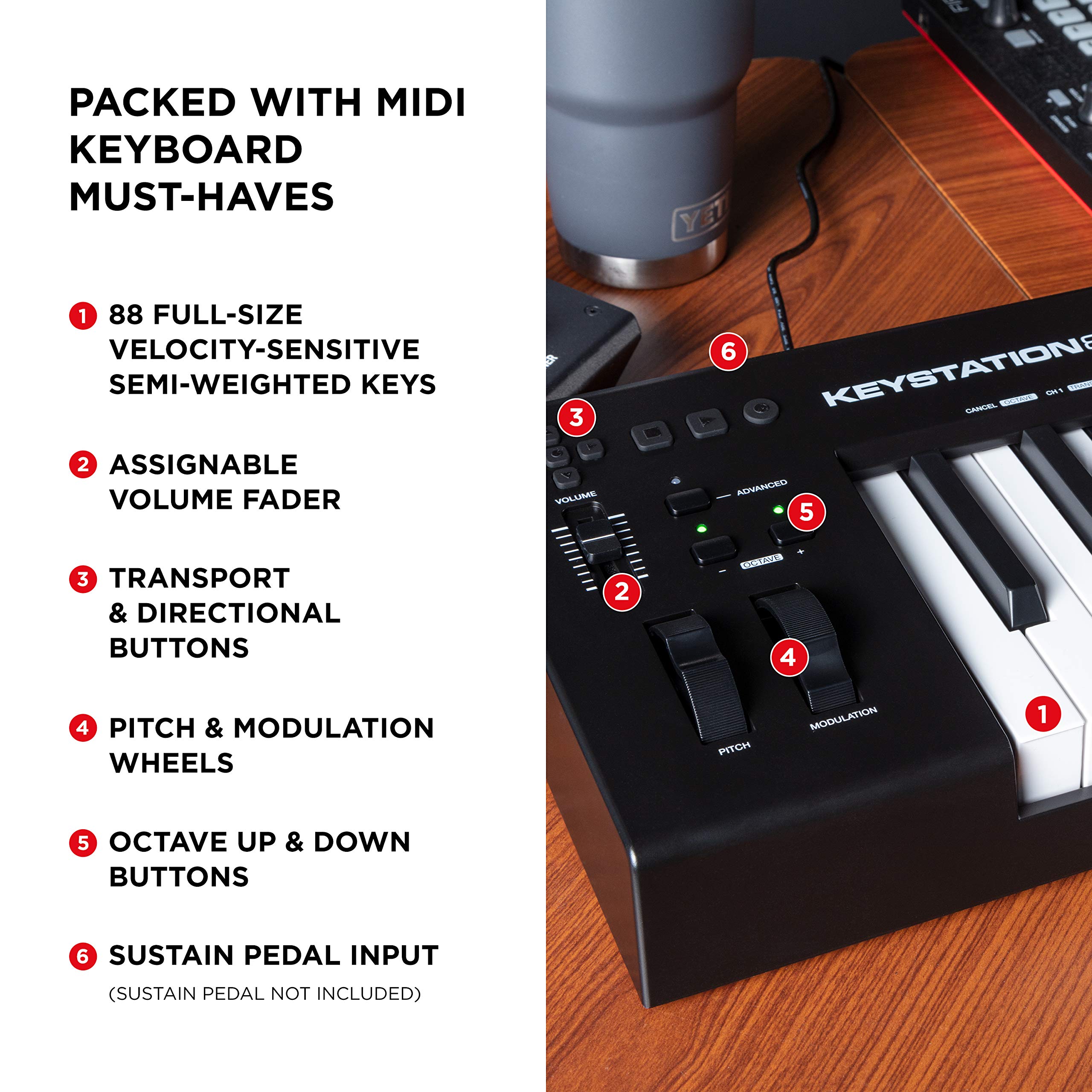 **Keystation 88-Key MIDI Keyboard Controller with Sustain Pedal & Software Bundle – Perfect for Music Production, Beat Making & Home Studio Recording**