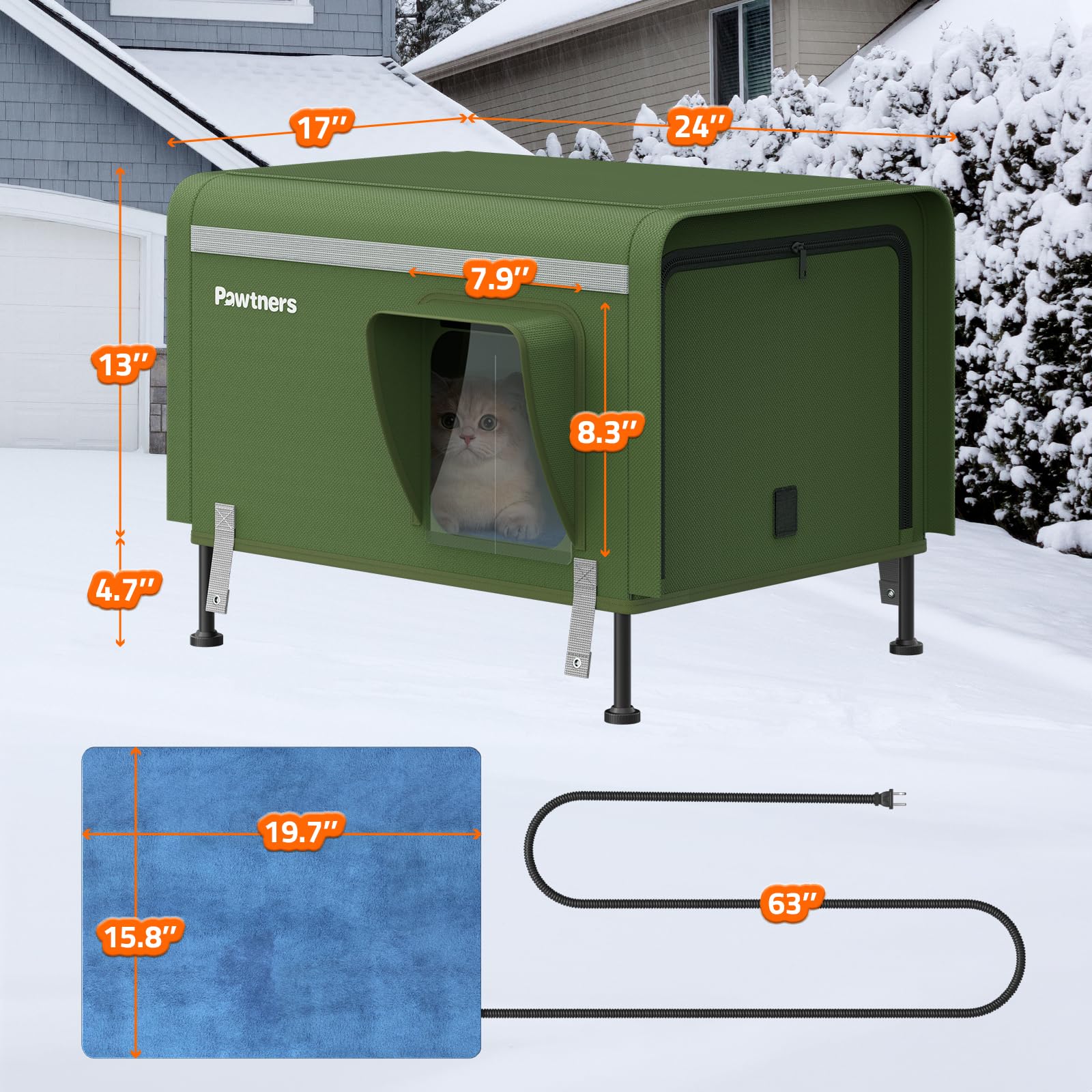 Heated Outdoor Cat House with Insulation & Escape Door - Weatherproof 900D Oxford Fabric Pet Shelter with Warming Pad for Stray & Feral Cats in Winter - Perfect for Backyards, Garages & Cold Weather Protection