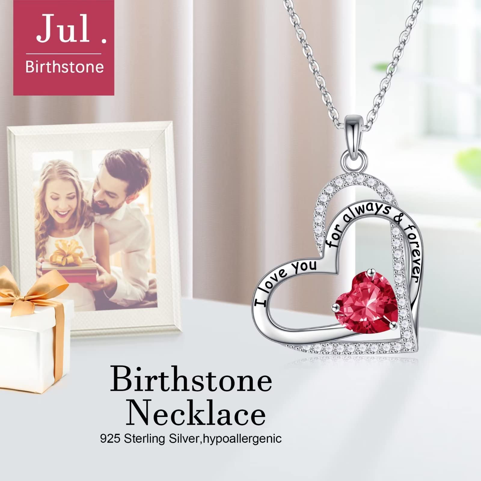 925 Sterling Silver Birthstone Necklace for Women - Personalized Jewelry Gift for Wife, Girlfriend, Mom | Elegant Birthday, Anniversary & Mother's Day Present