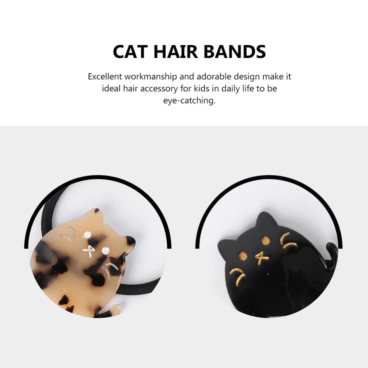 2Pcs Cute Cat Hair Ties for Women & Girls - Soft Elastic Rubber Bands for Thick & Thin Hair - Ponytail Holders & Hair Accessories - Perfect for School, Work, Parties & Everyday Use