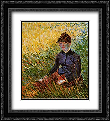 Vincent van Gogh Museum Art Print - 20x22 Black Ornate Framed Double Matted Wall Decor for Living Room, Bedroom & Office | Woman Sitting in Grass Fine Art Reproduction