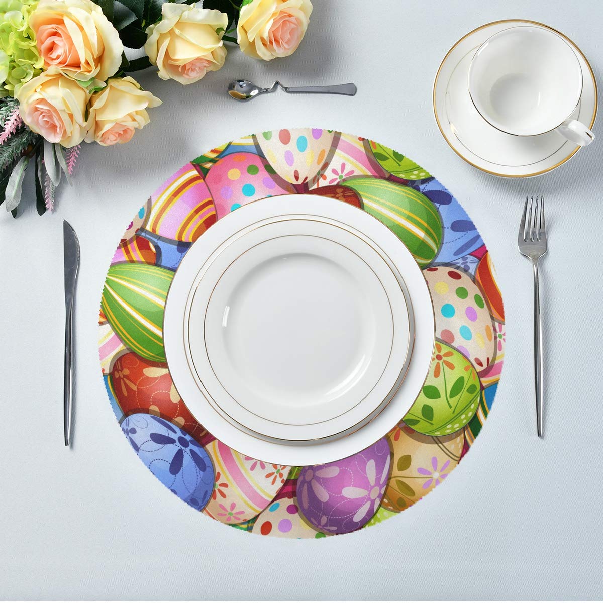 Bolaz 6-Pack Round Heat Insulation Placemats - 15 Inch Easter Egg Design Table Mats for Kitchen & Dining Decor | Perfect for Holiday Entertaining, Family Gatherings, and Daily Use